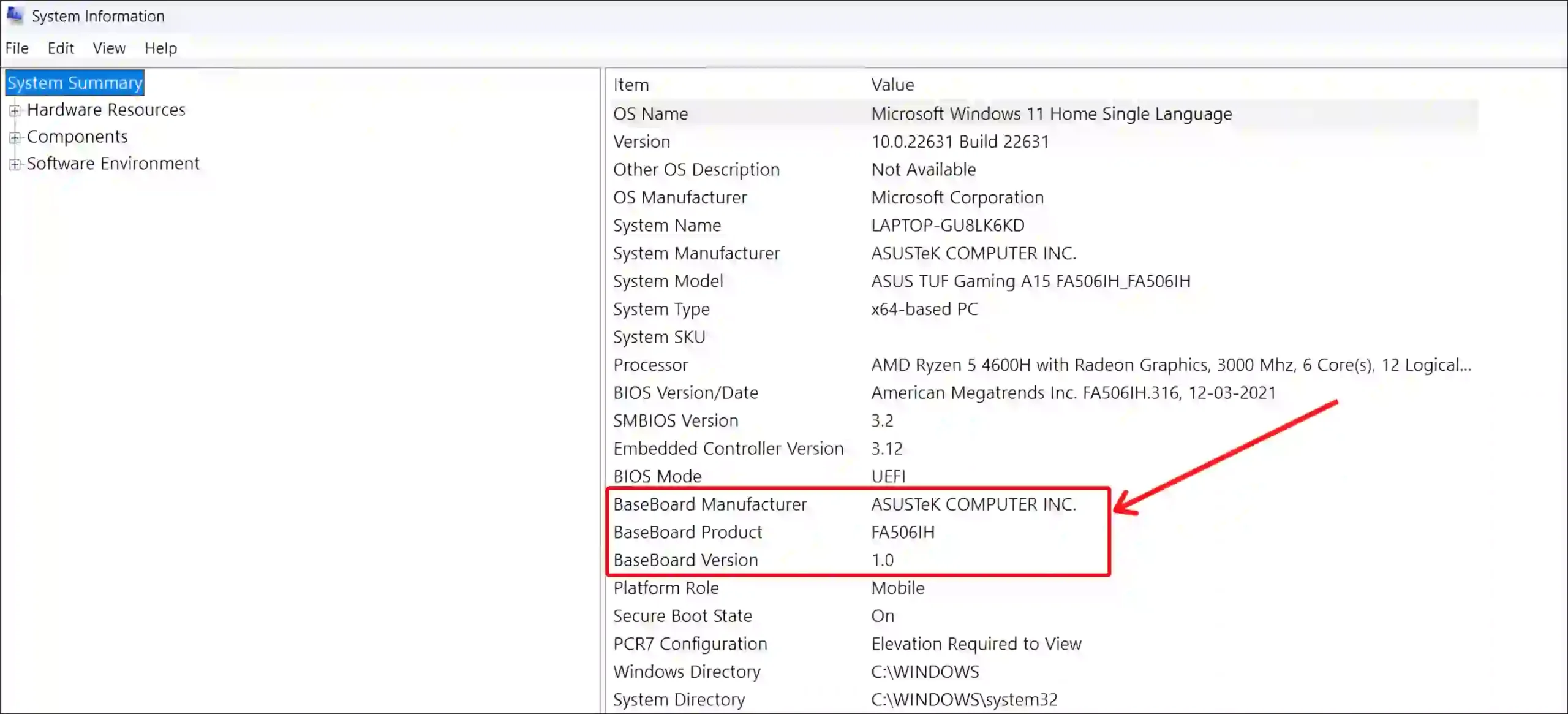 motherboard details system information