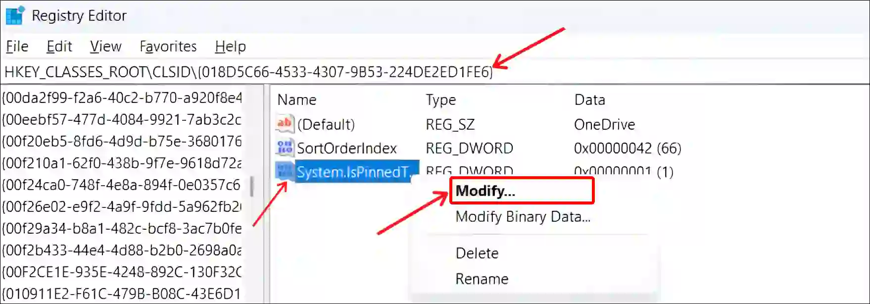 registry editor onedrive