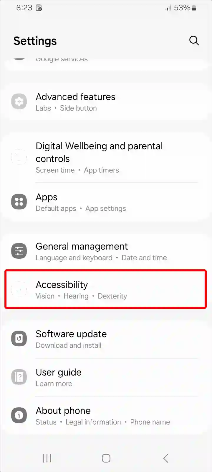 samsung accessibility settings grayscale