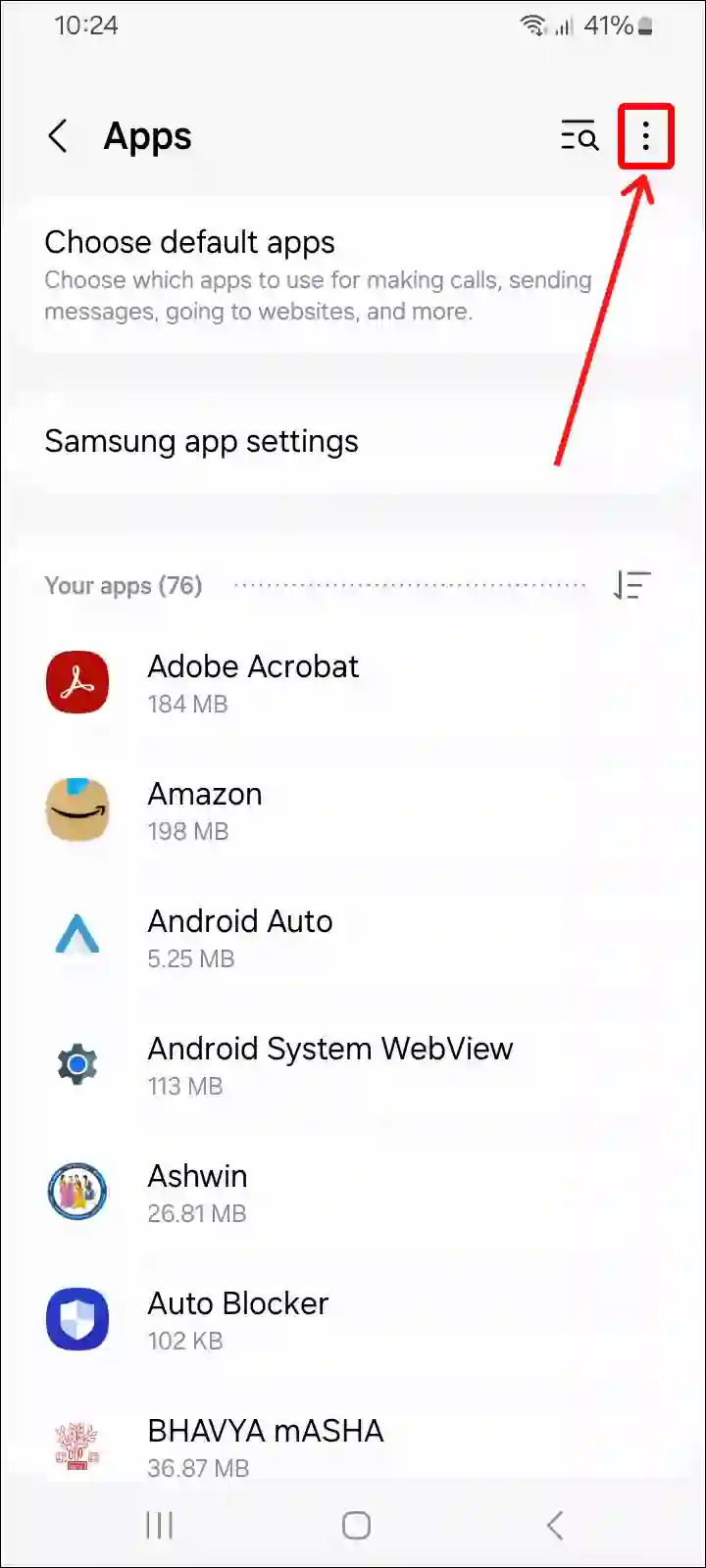 samsung apps settings three dots