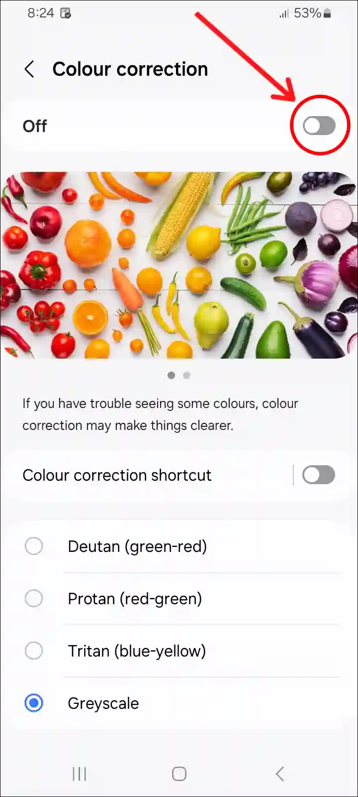 samsung color correction grayscale turn off