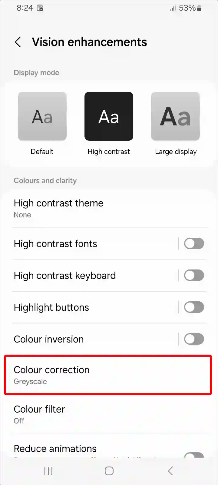 samsung color correction grayscale