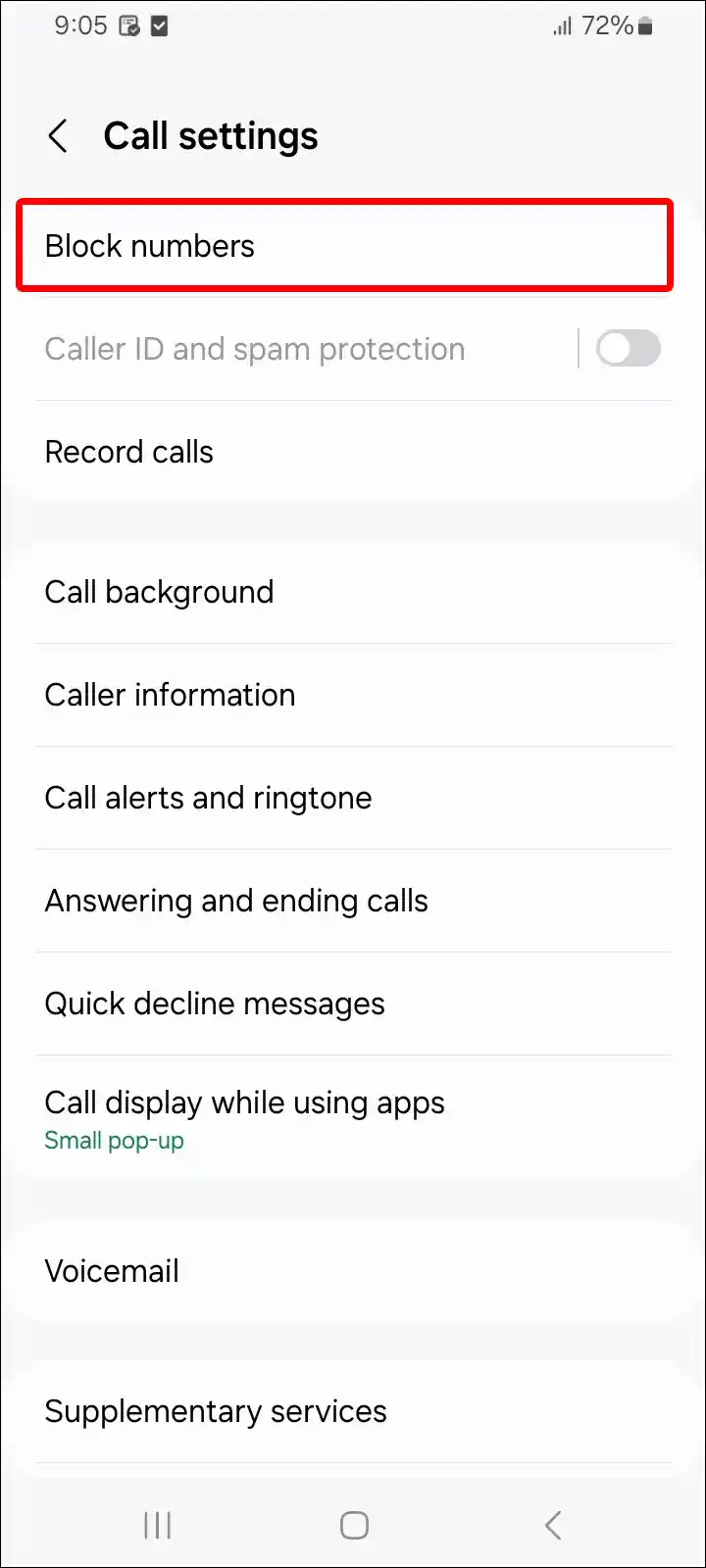 samsung phone app block numbers