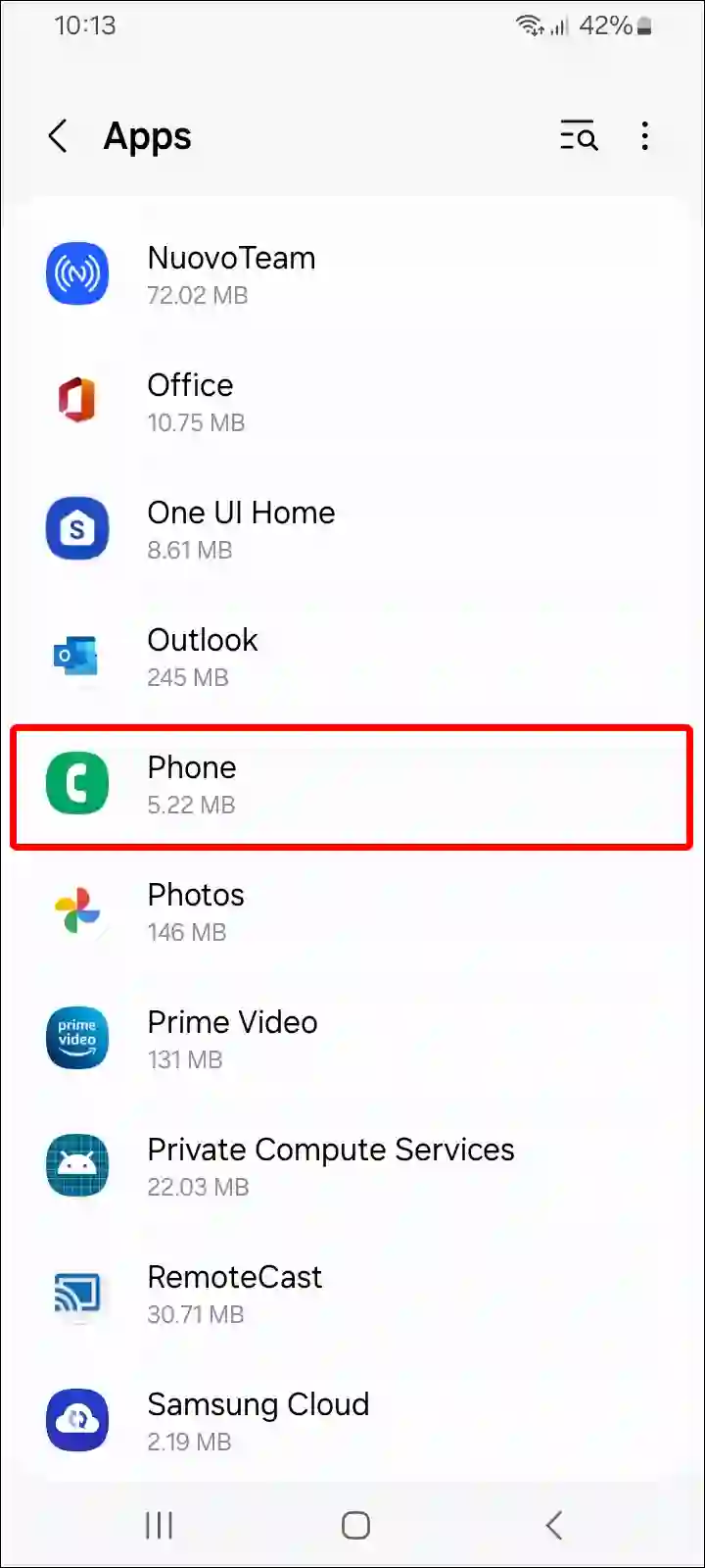 samsung phone app settings