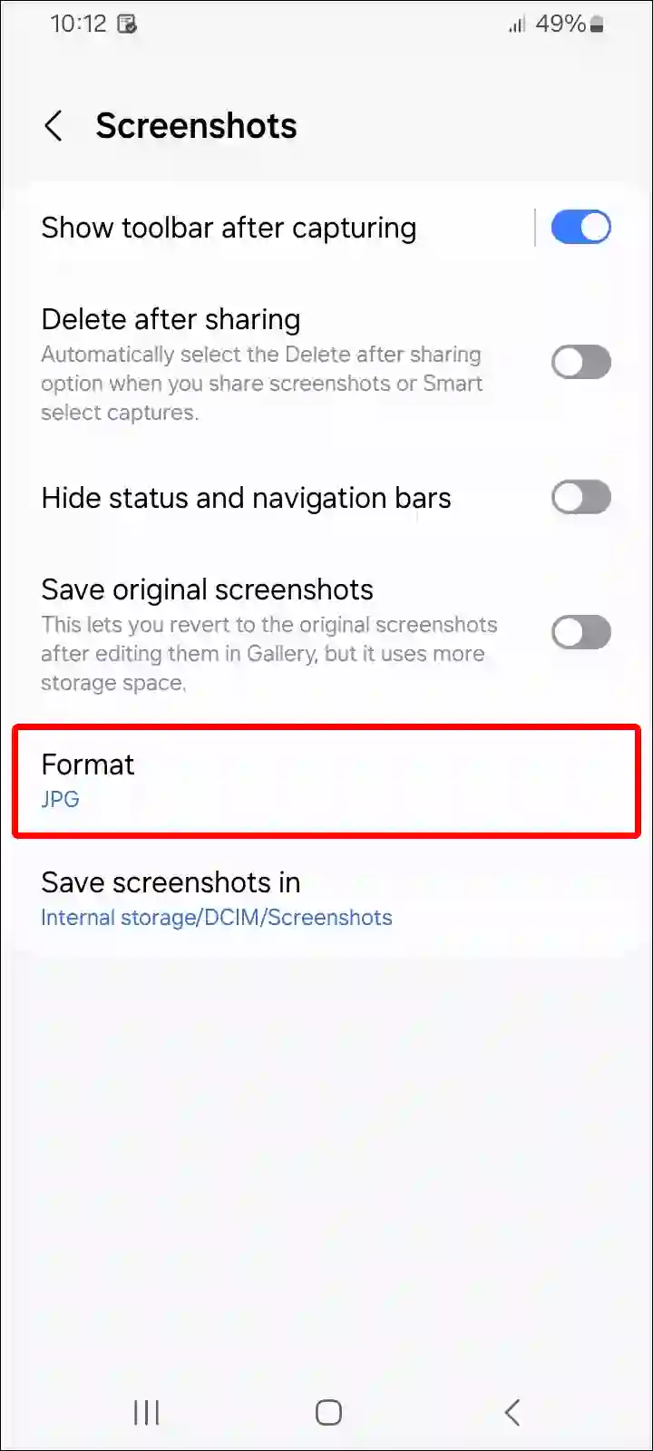 samsung screenshots format