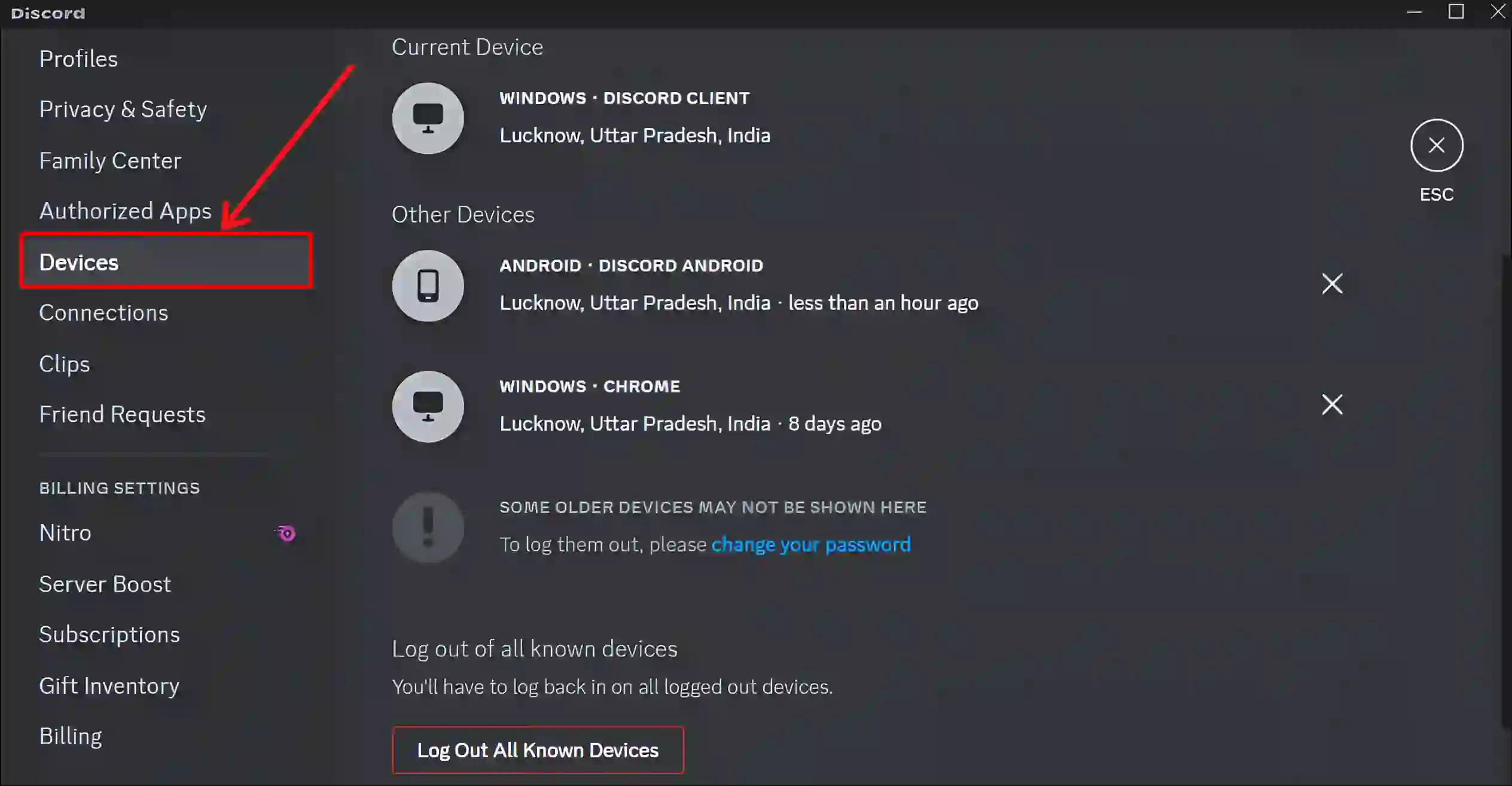 see account login activity on discord pc