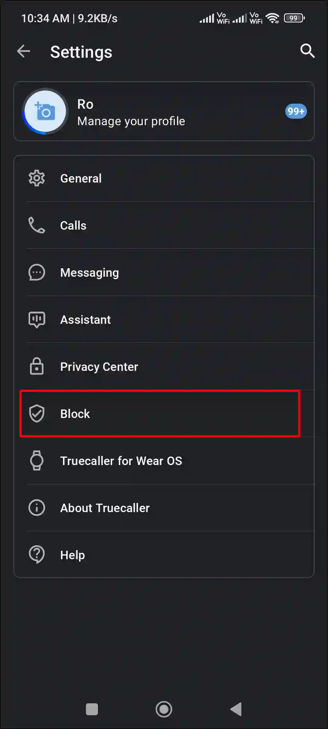 truecaller app block settings