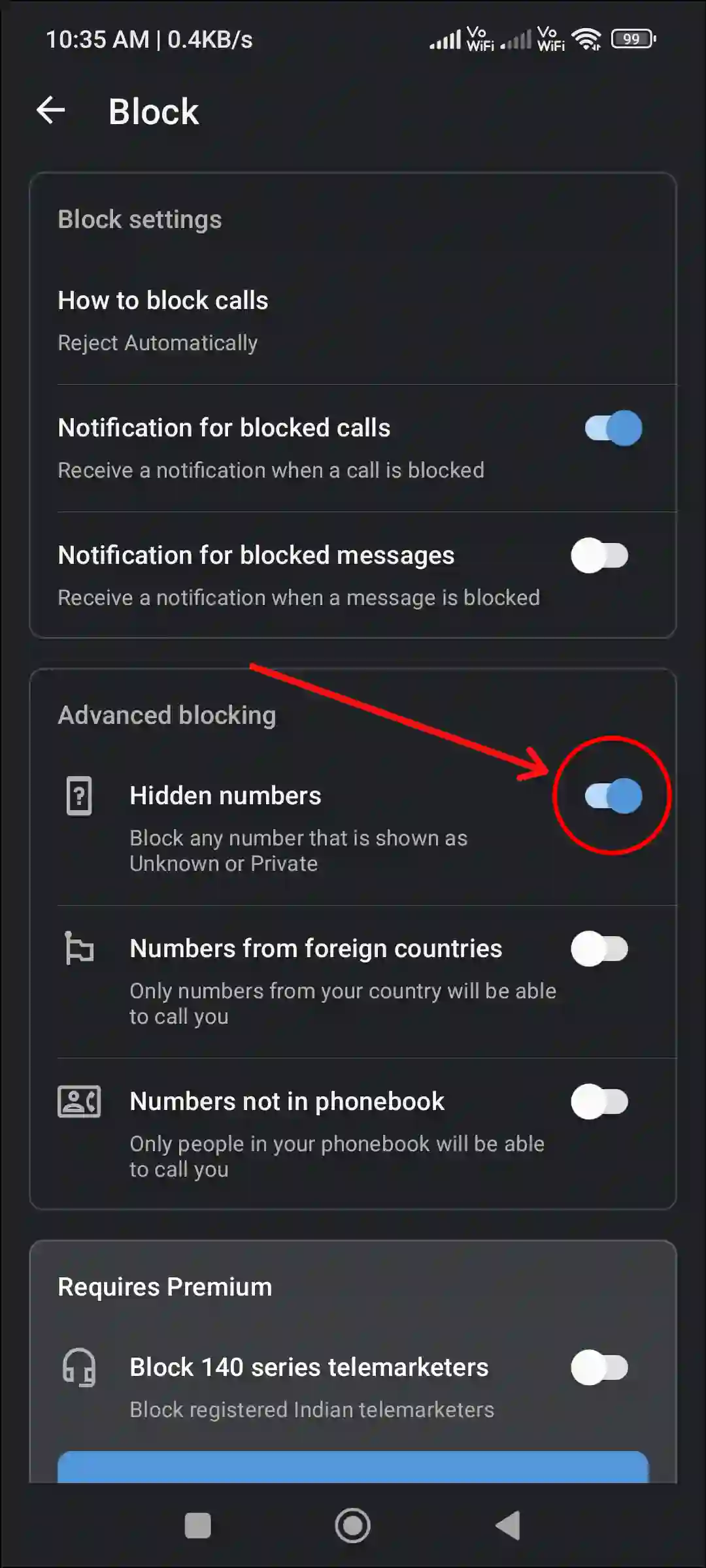 truecaller app block unknown numbers