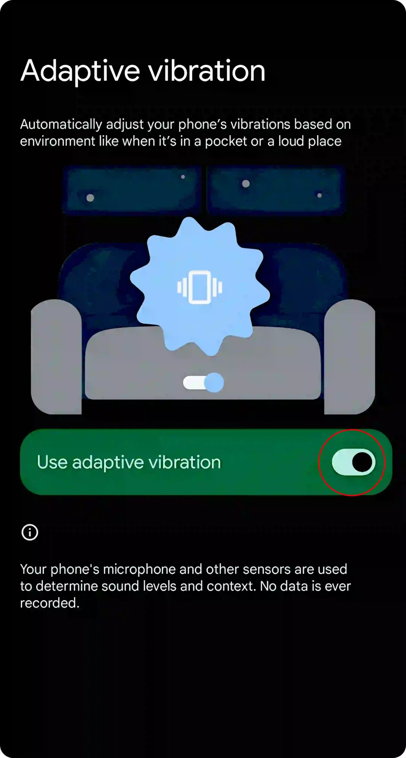 turn on adaptive vibration android 15