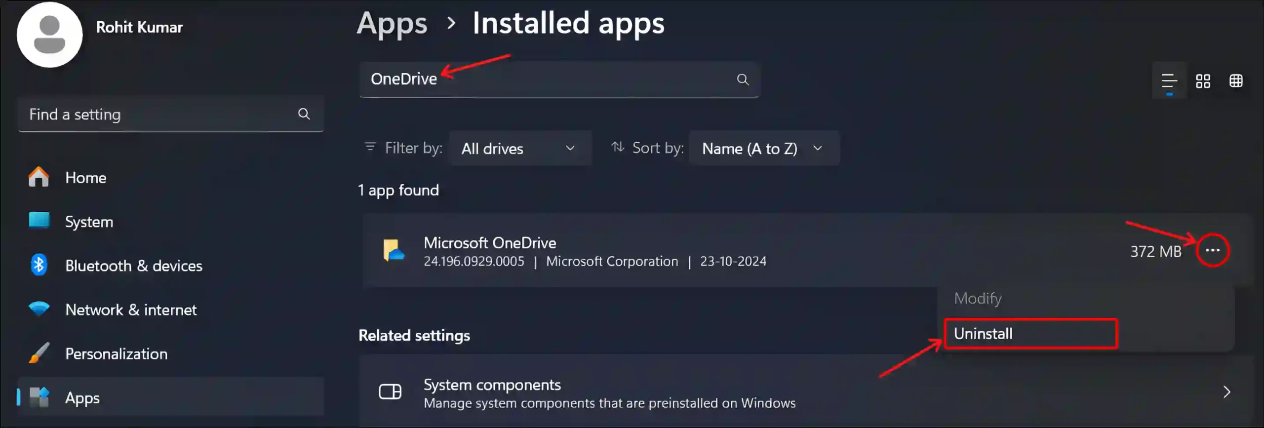 uninstall onedrive windows 11