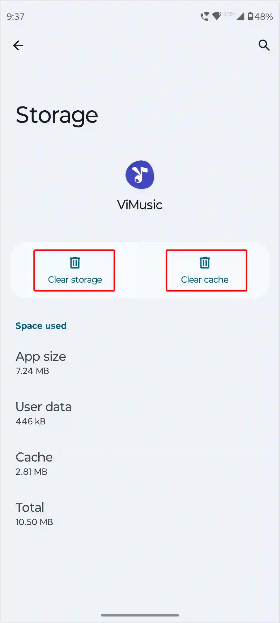 vimusic app clear cache data