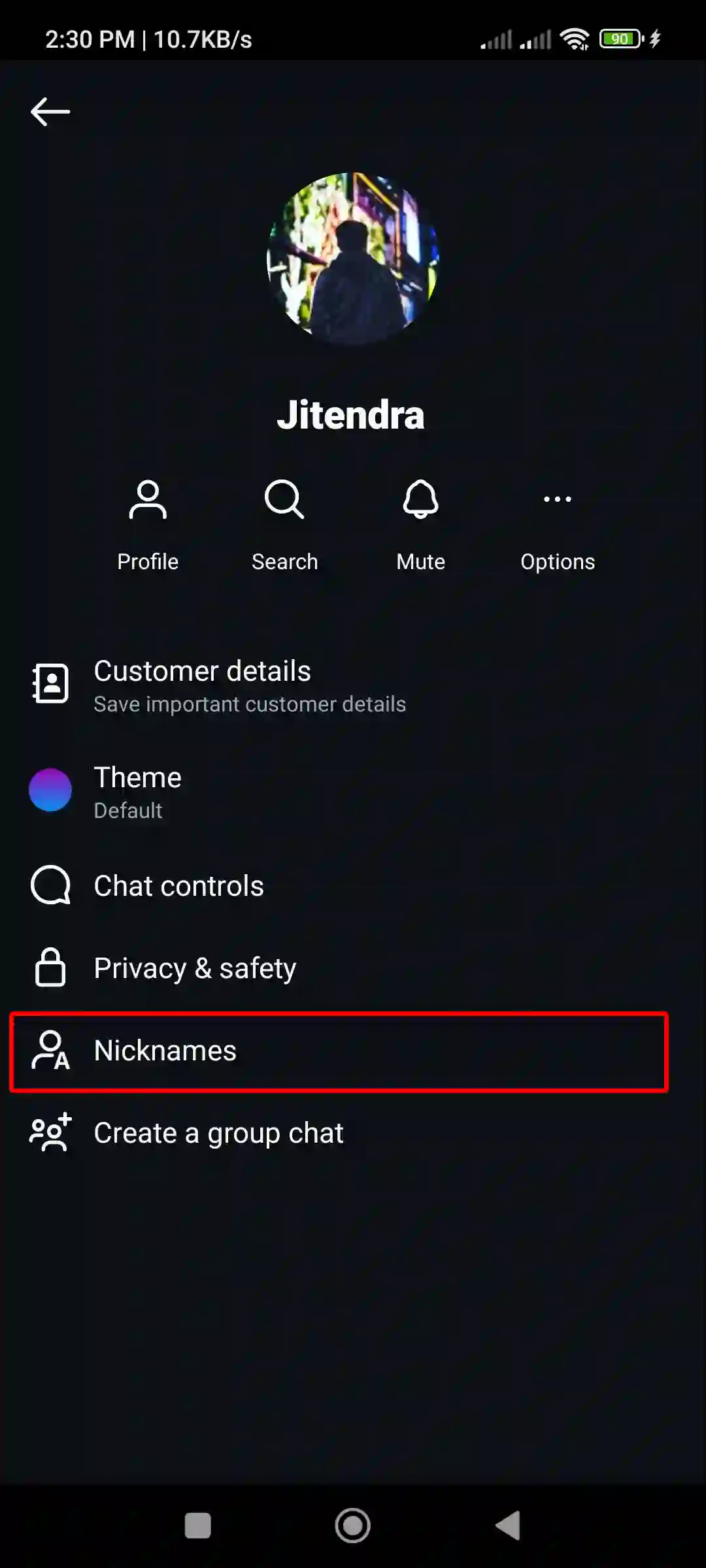 Instagram chat nicknames option