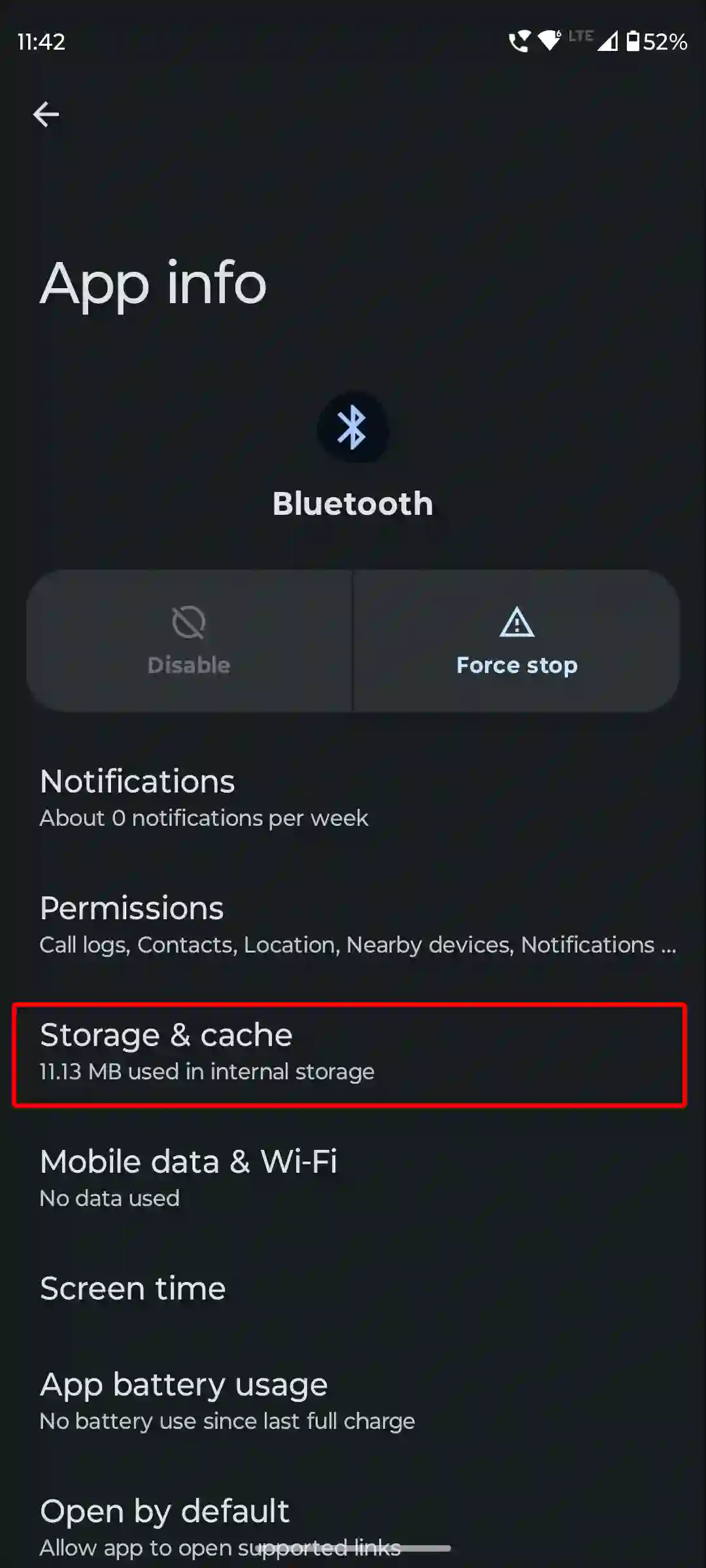 android bluetooth storage and cache