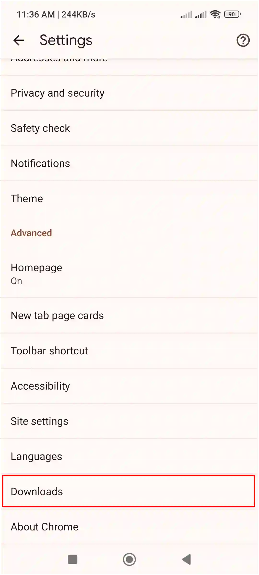 android chrome app downloads settings