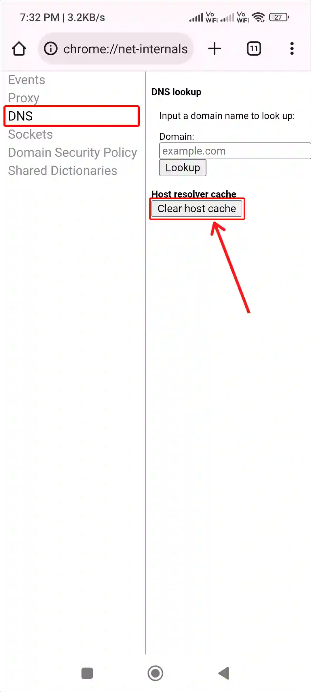 android chrome clear dns host cache