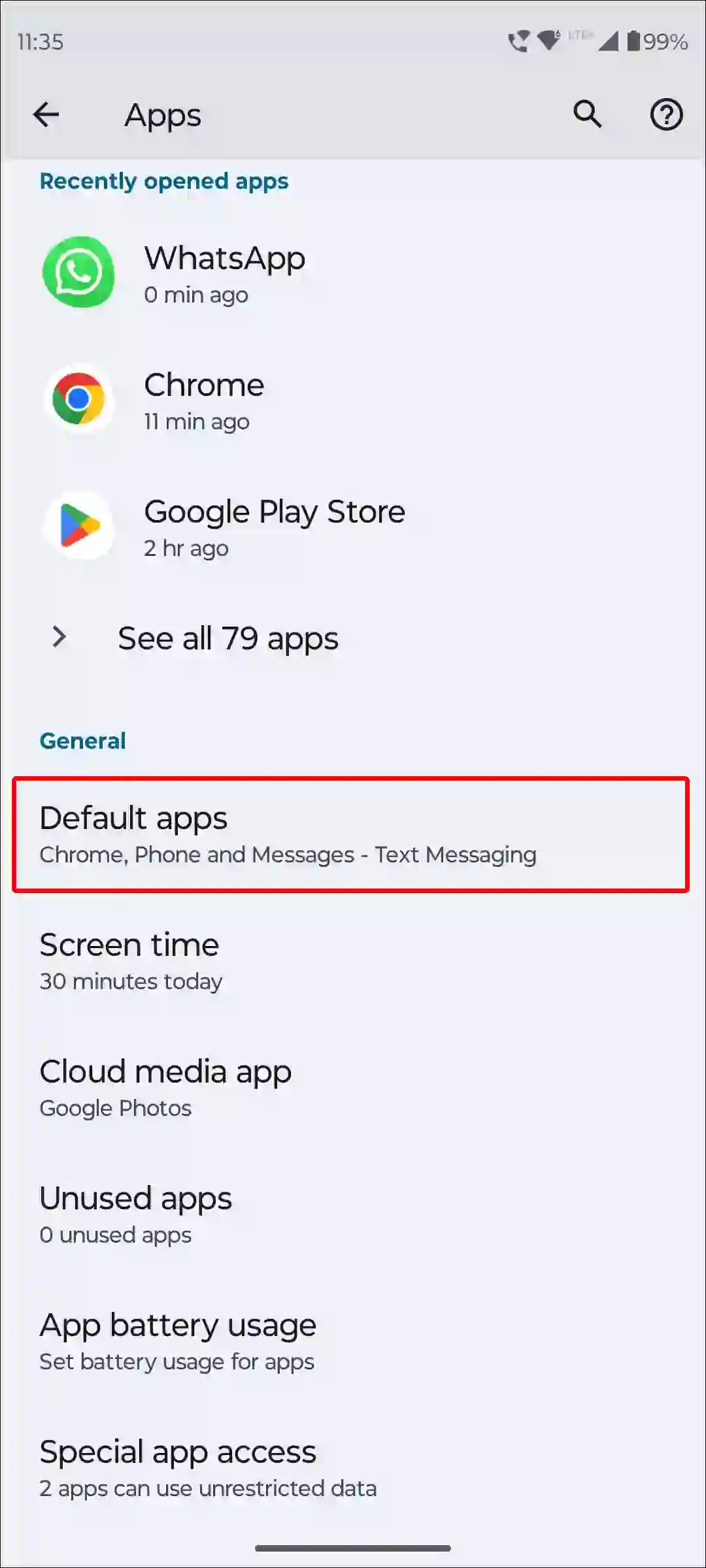 android default apps settings