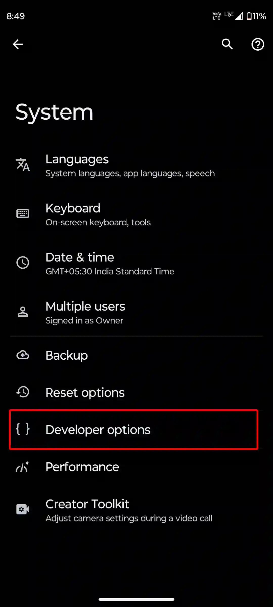 android developer options settings