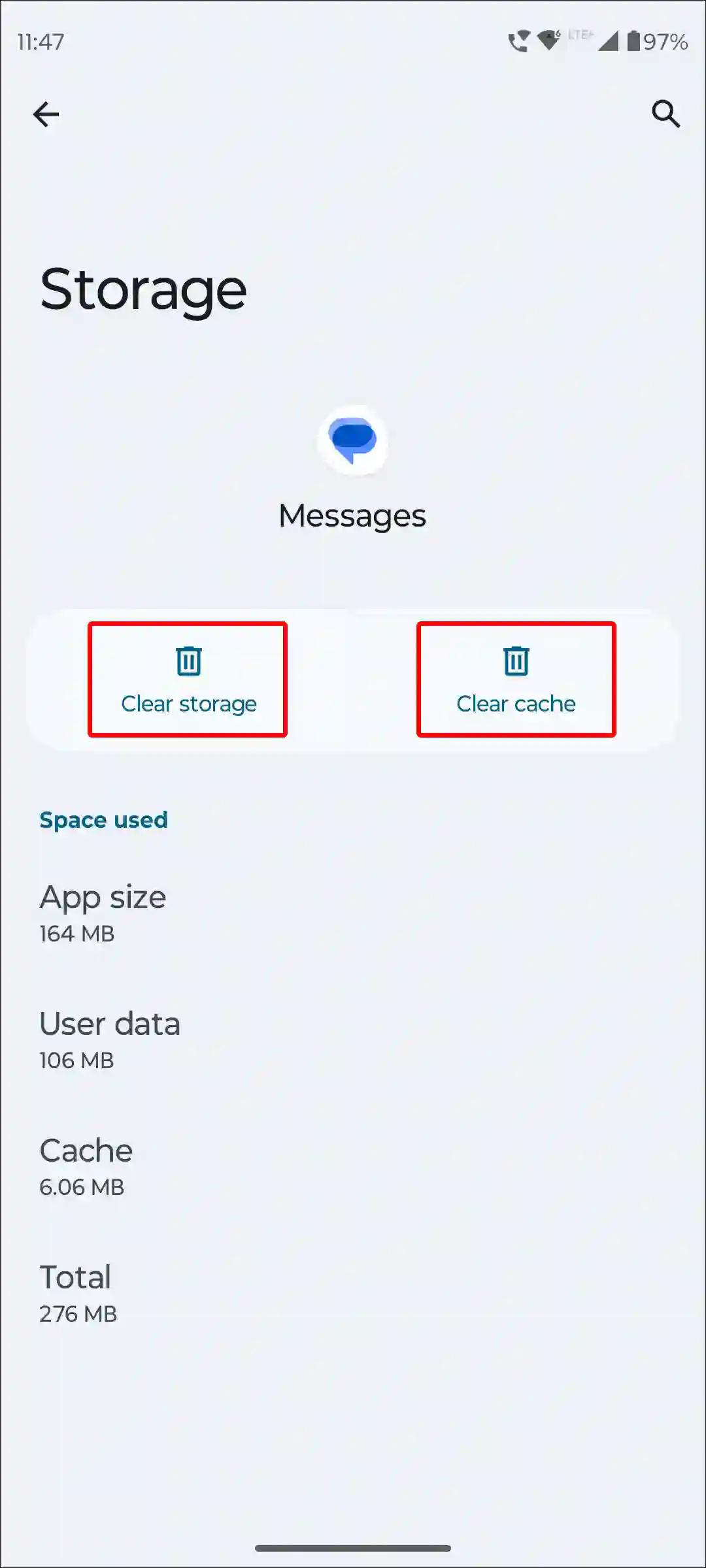 android google messages clear cache data