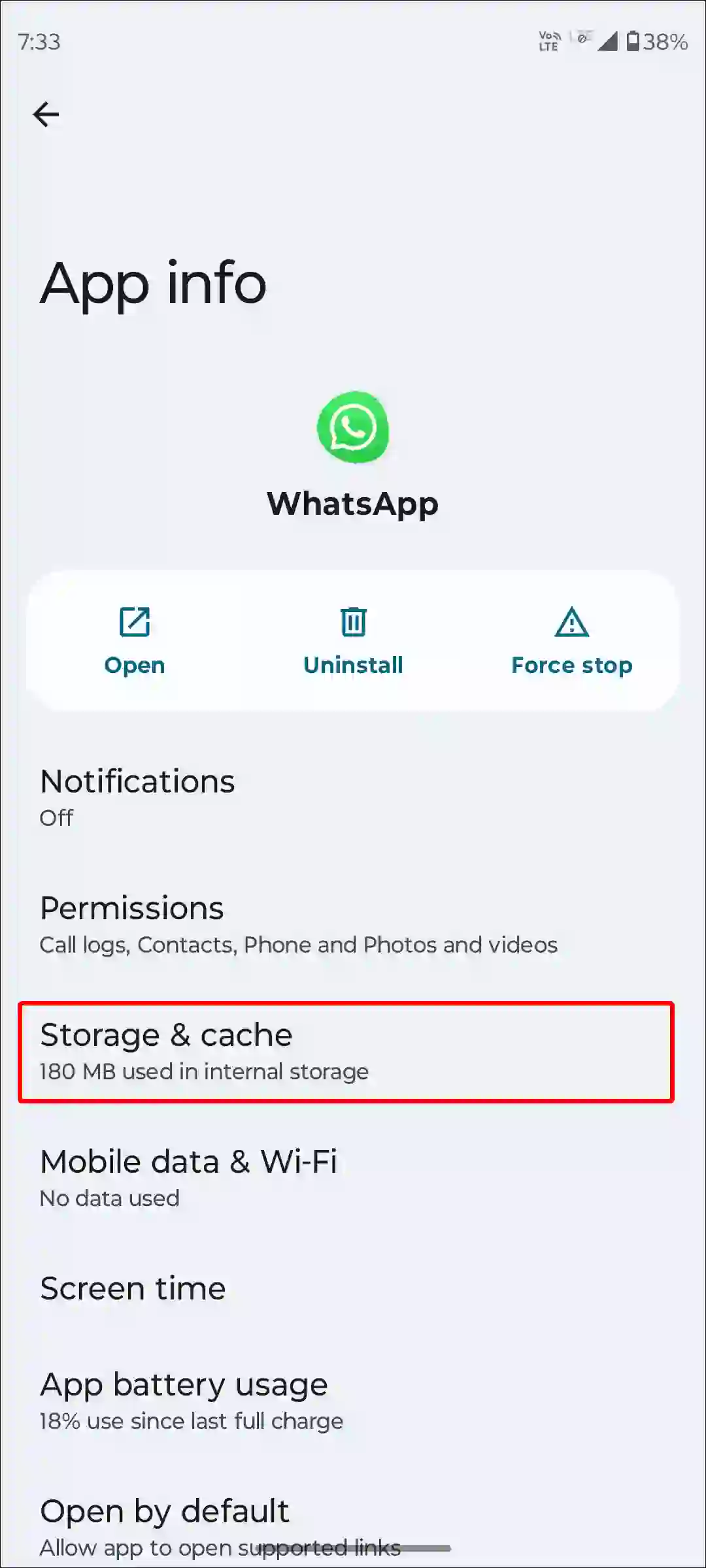 android whatsapp storage & cache