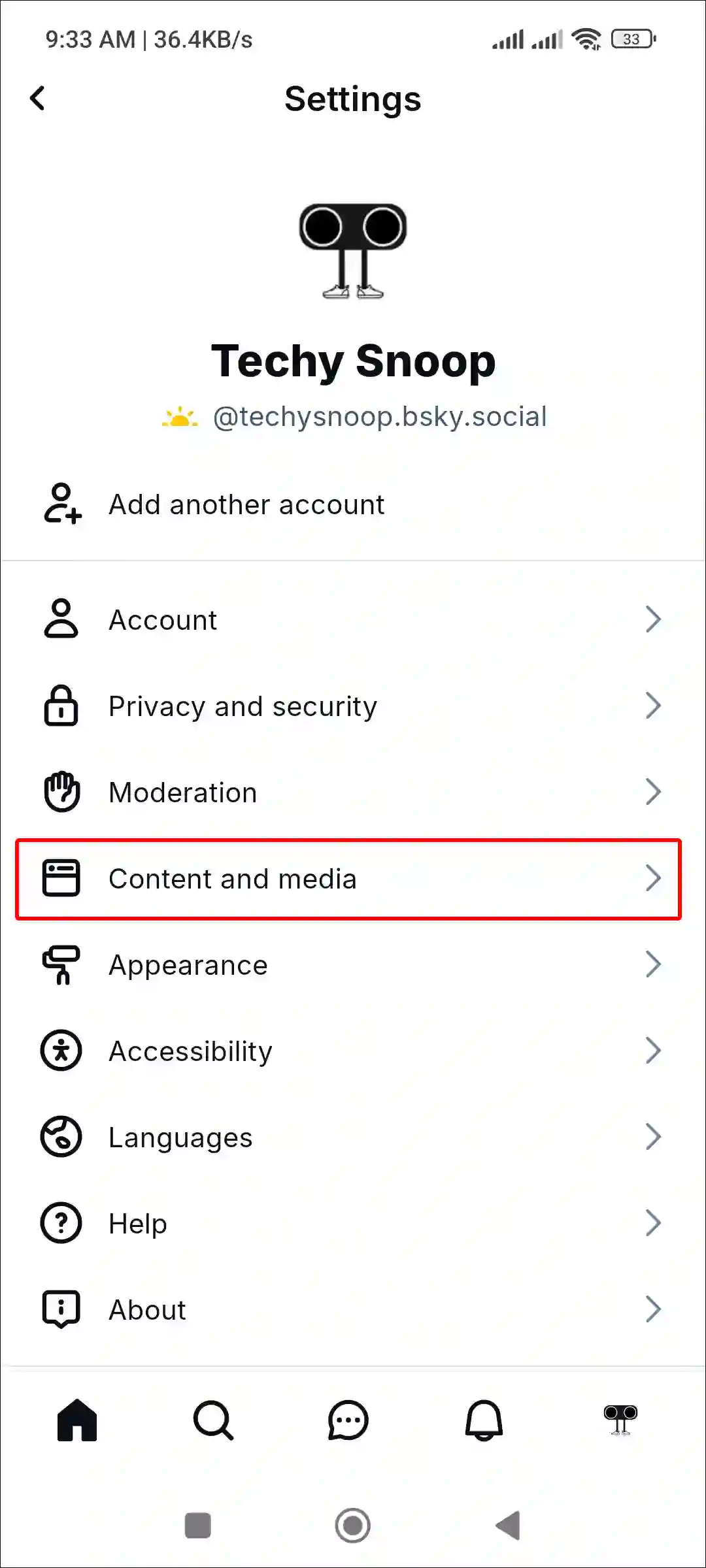 bluesky app content and media settings