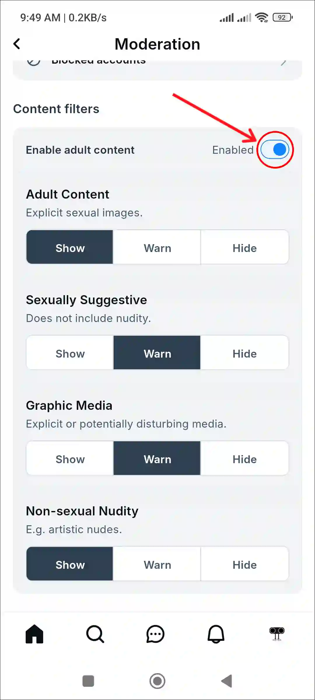 bluesky app enable adult content