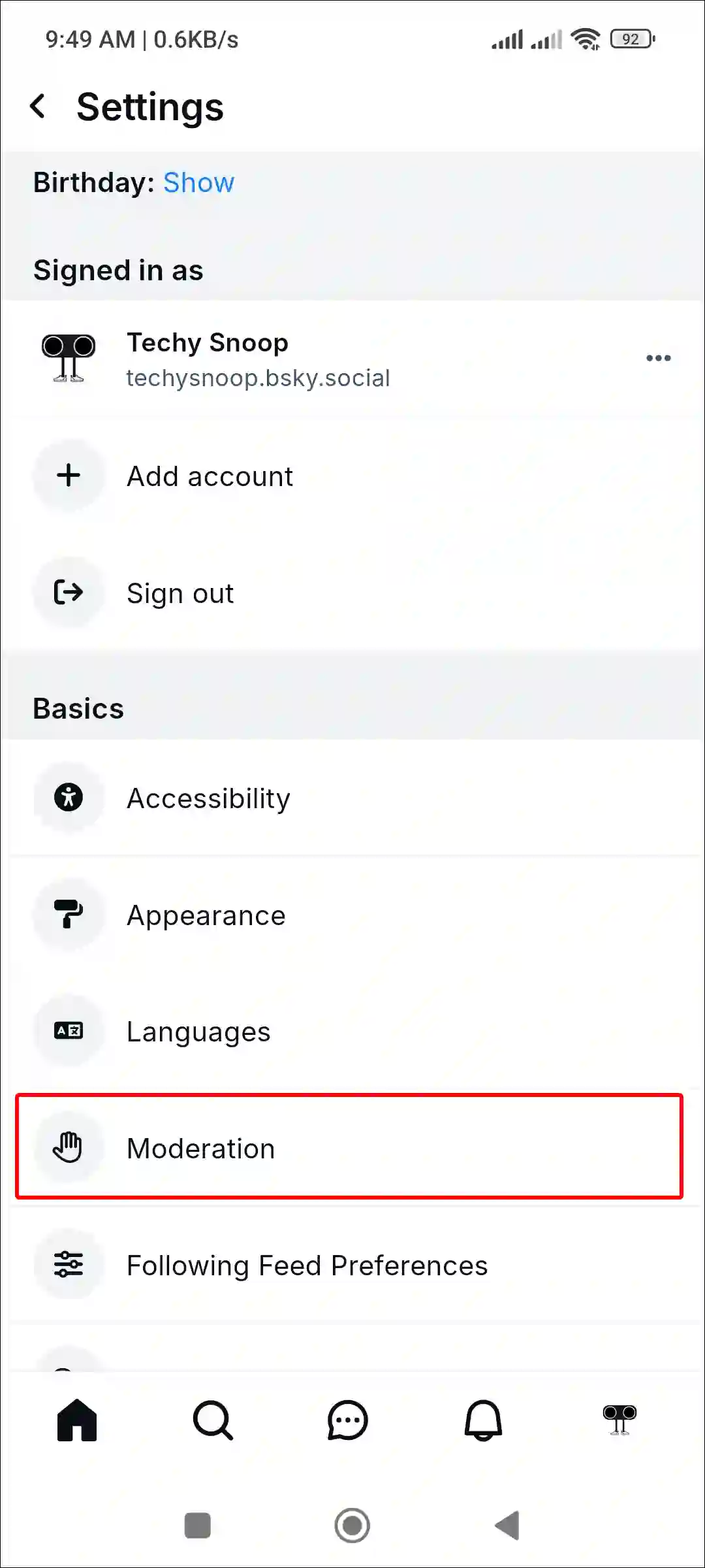 bluesky app moderation settings