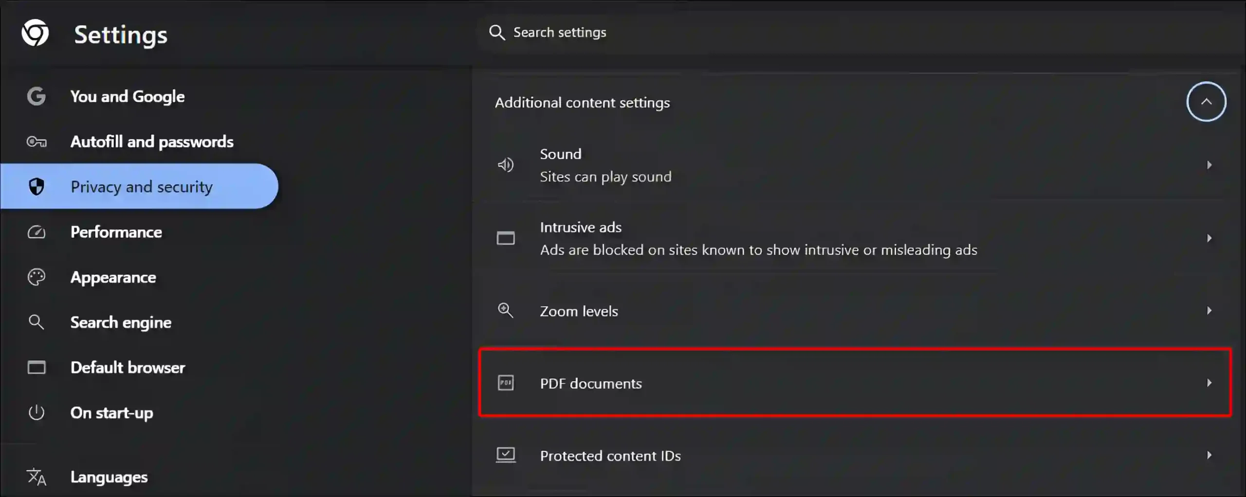 chrome pdf documents settings