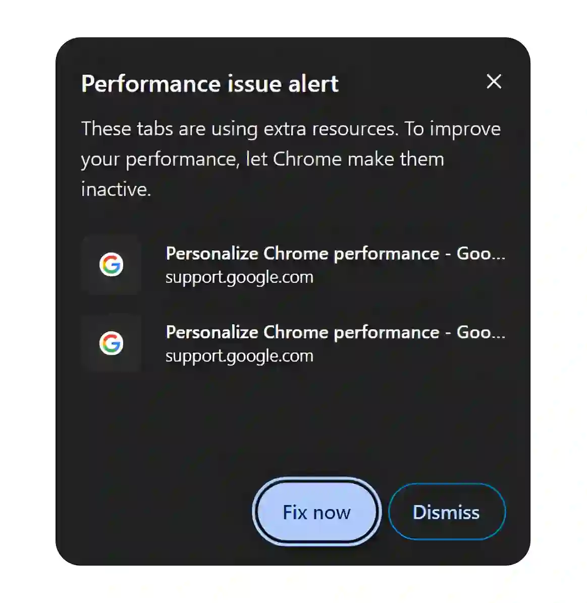 chrome performance issue alerts