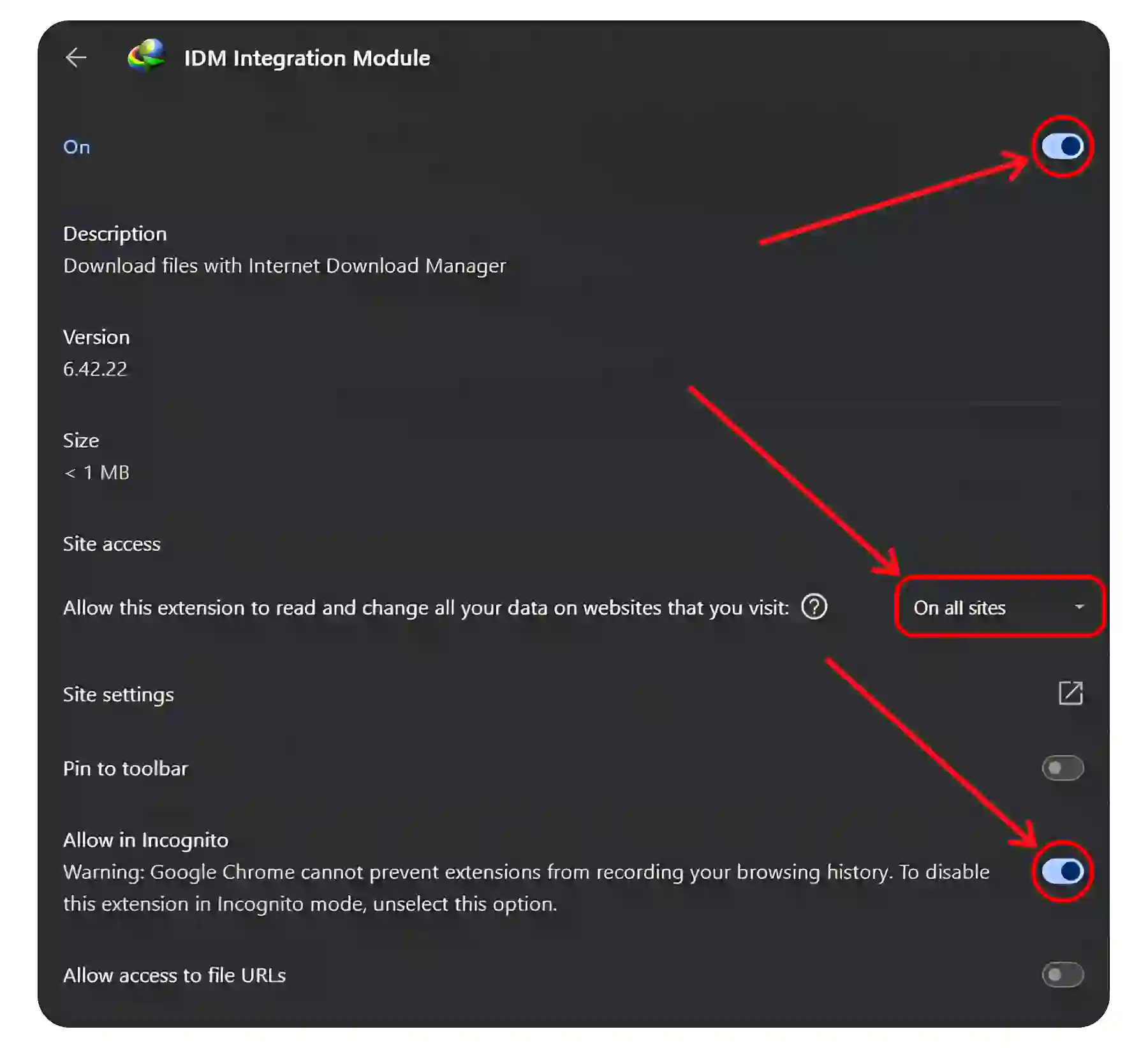 configure idm extension for chrome