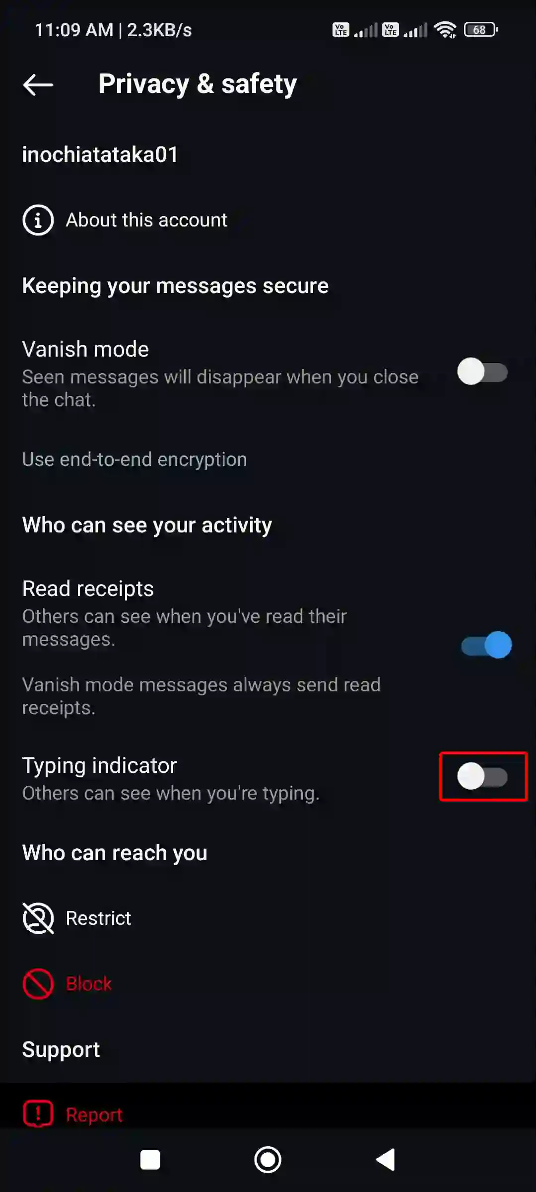 disable instagram dm typing indicator