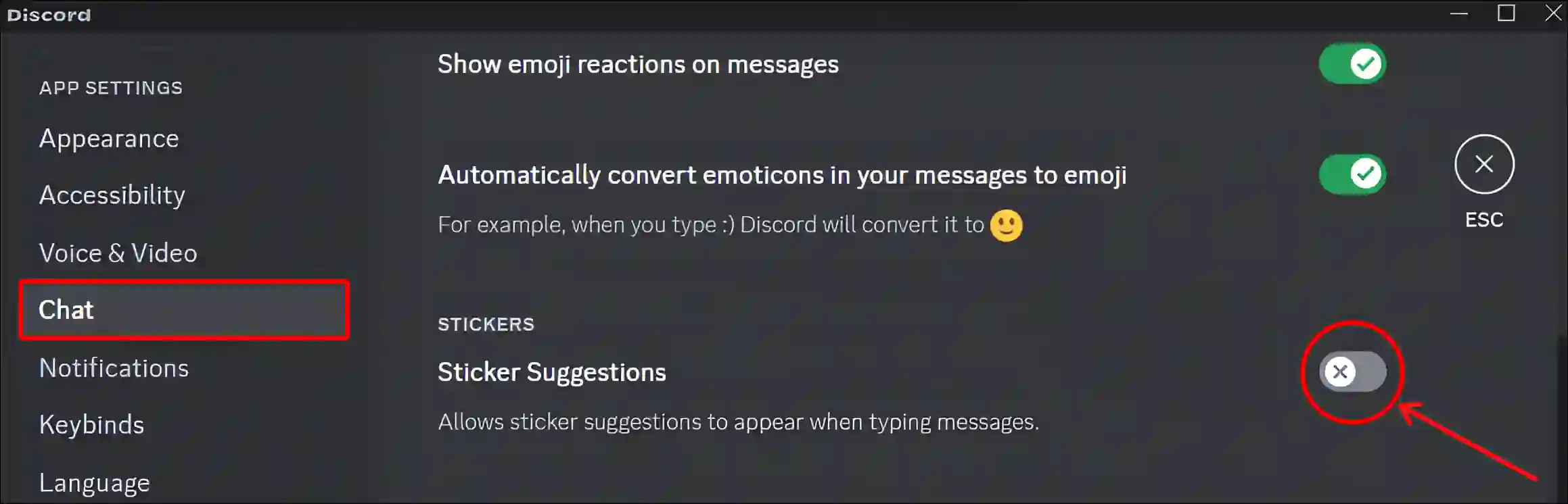 disable sticker suggestions on discord pc