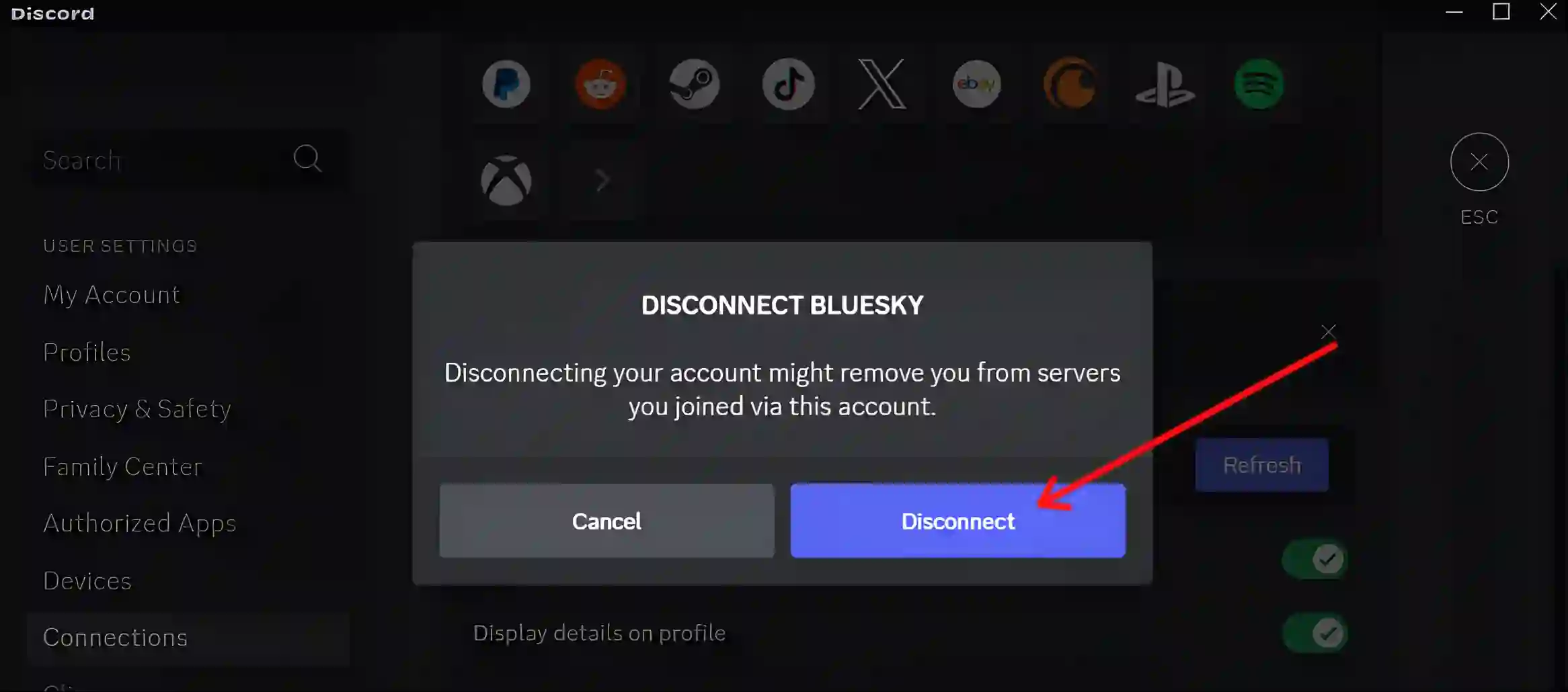 disconnect bluesky account from discord profile