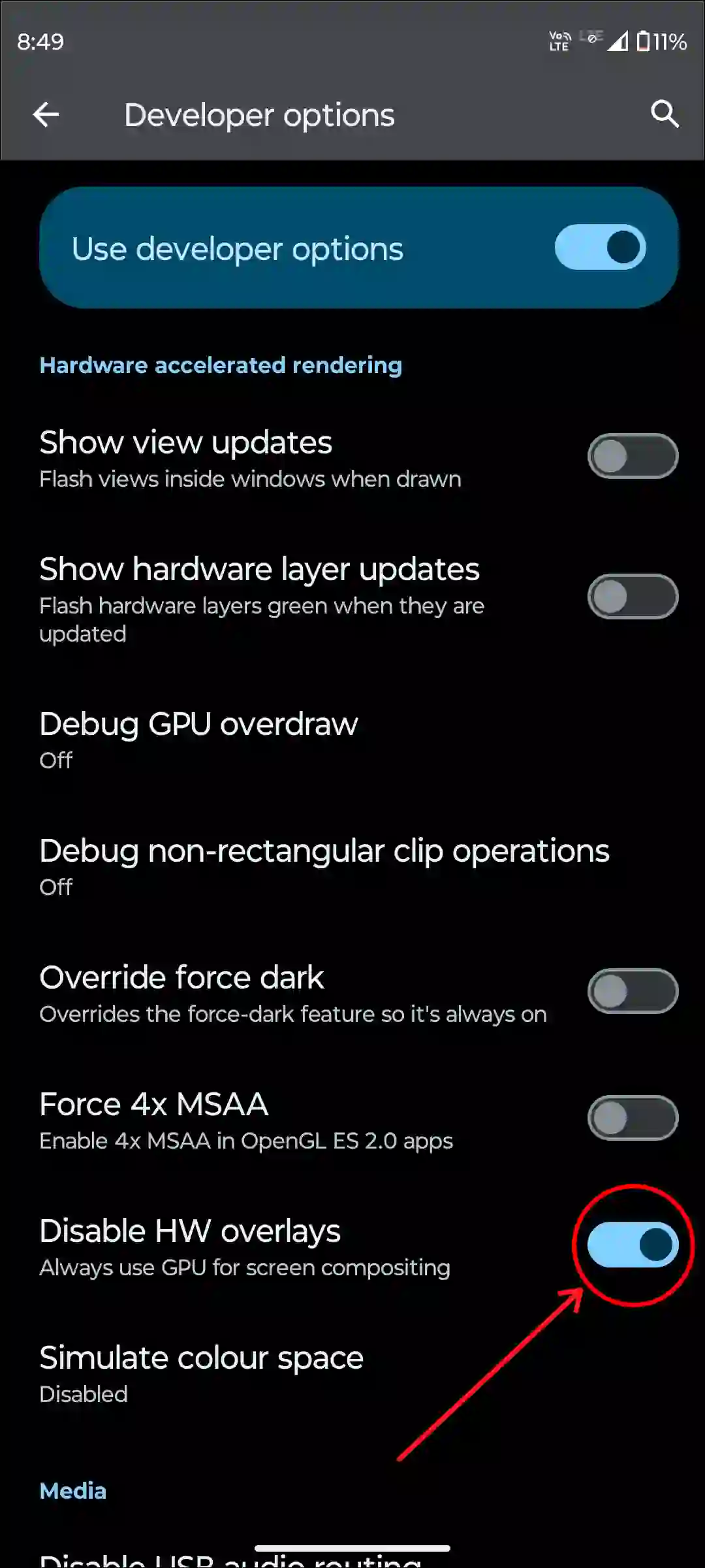 enable disable hw overlays android