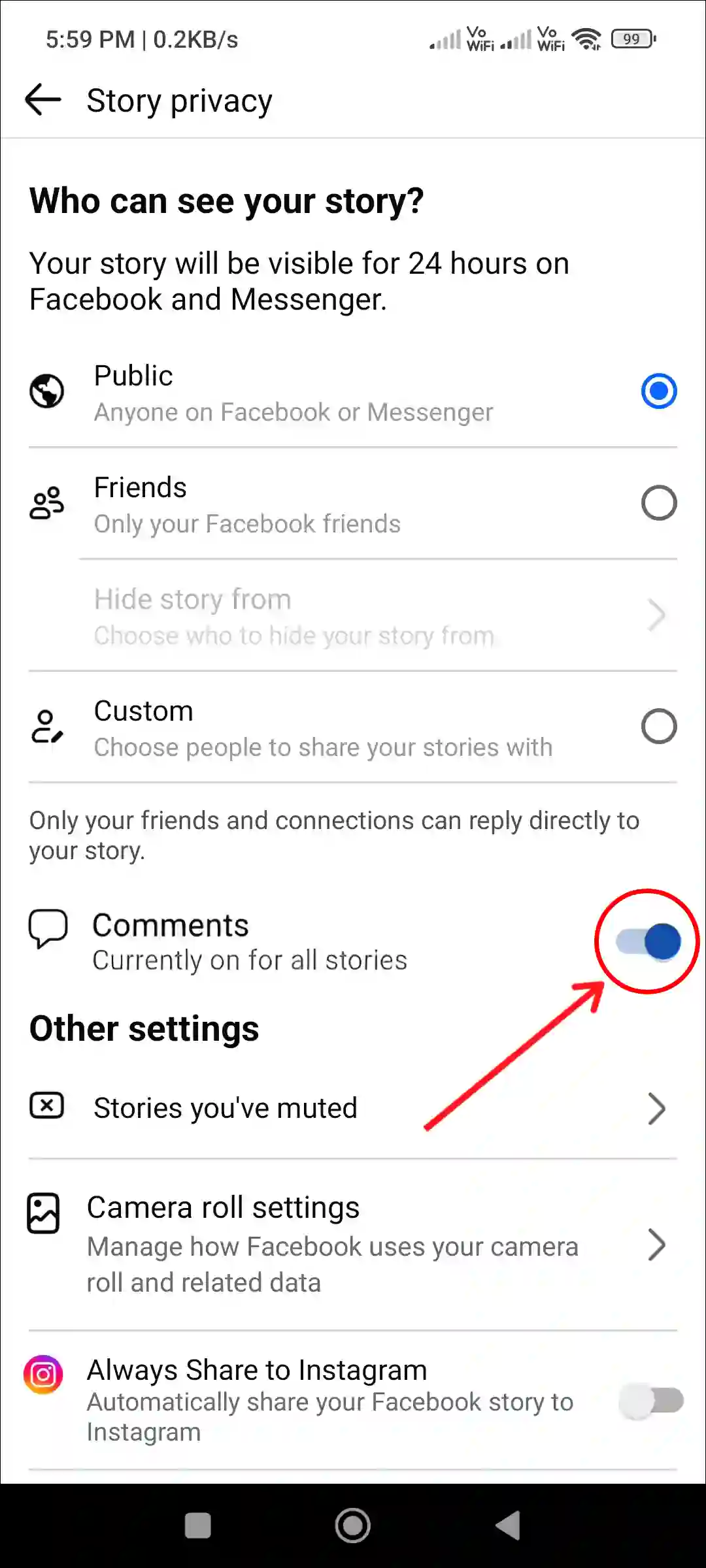 enable facebook story comments