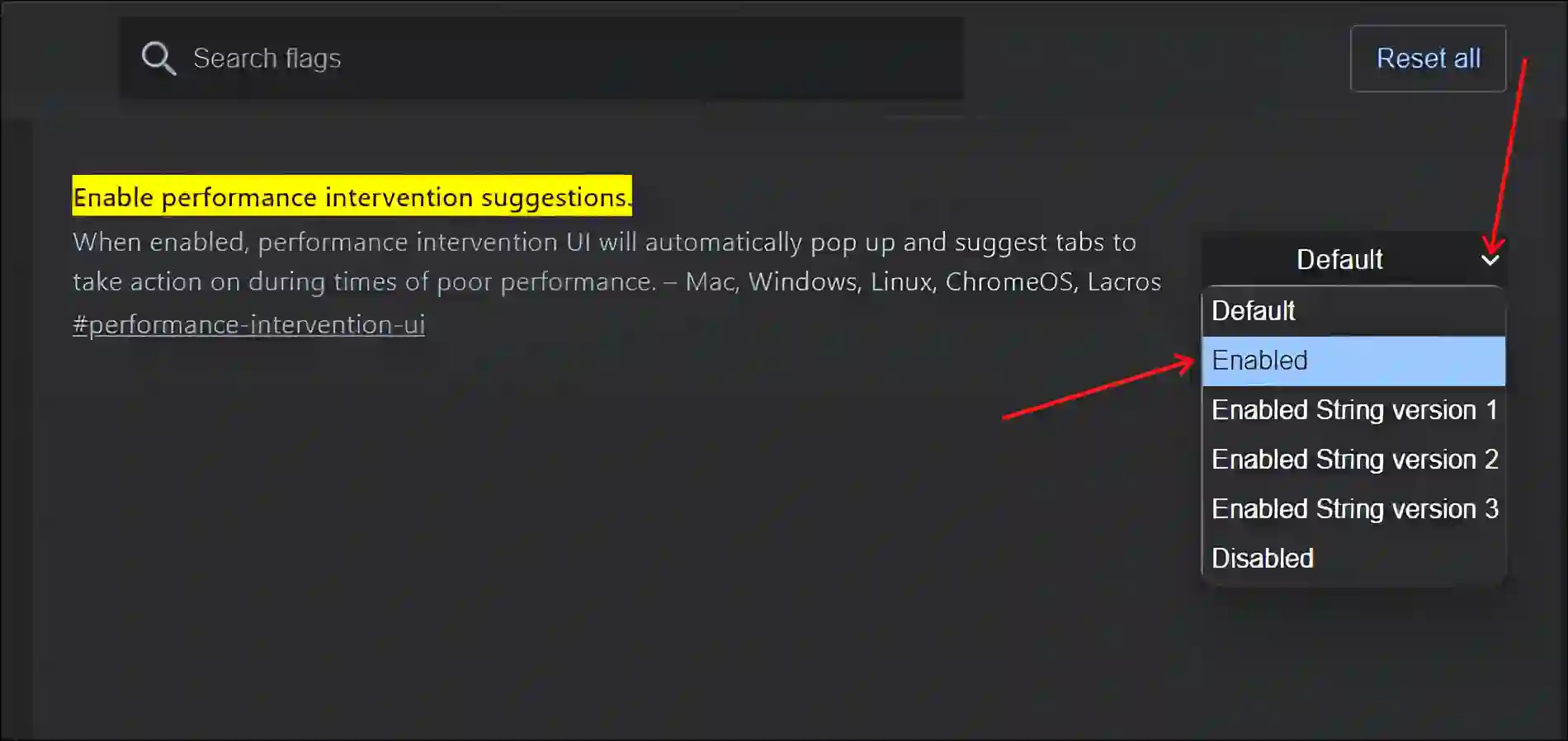 enable performance intervention suggestions chrome