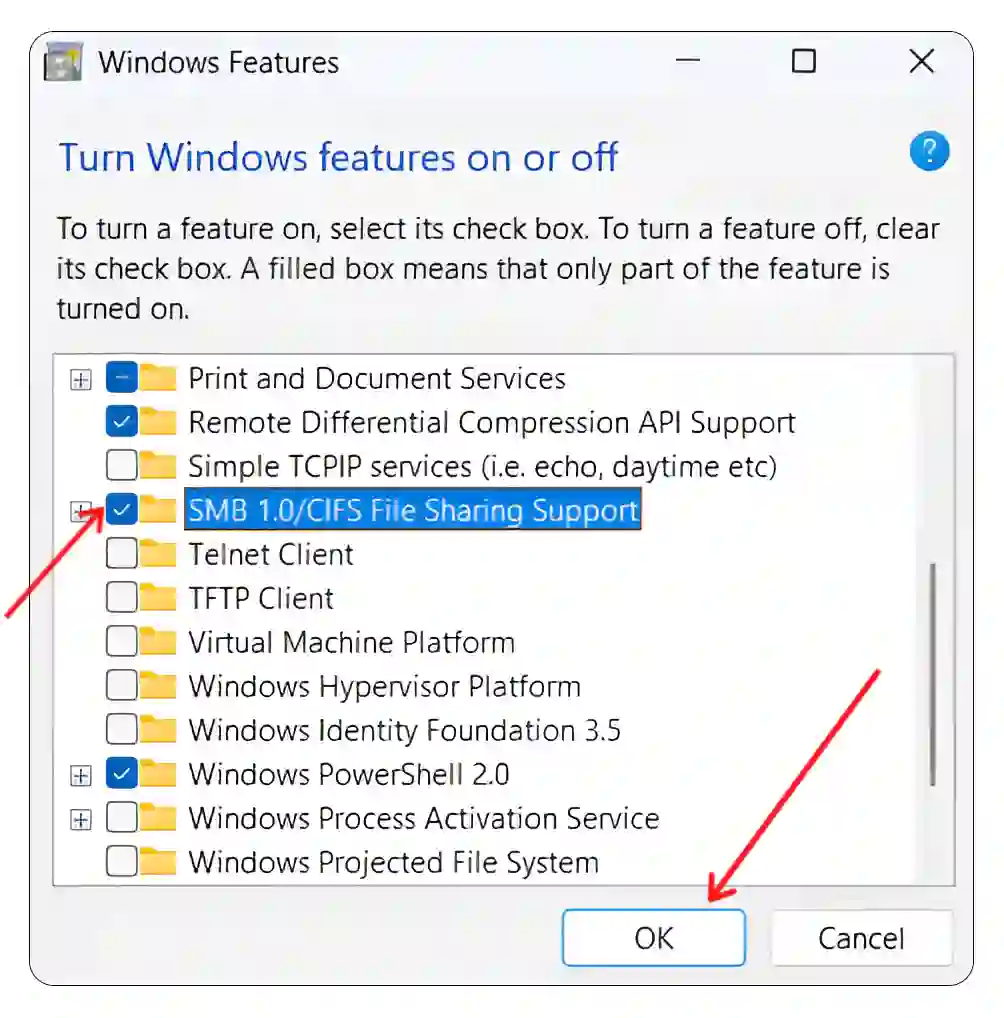 smb 1.0/cifs file sharing support windows 11