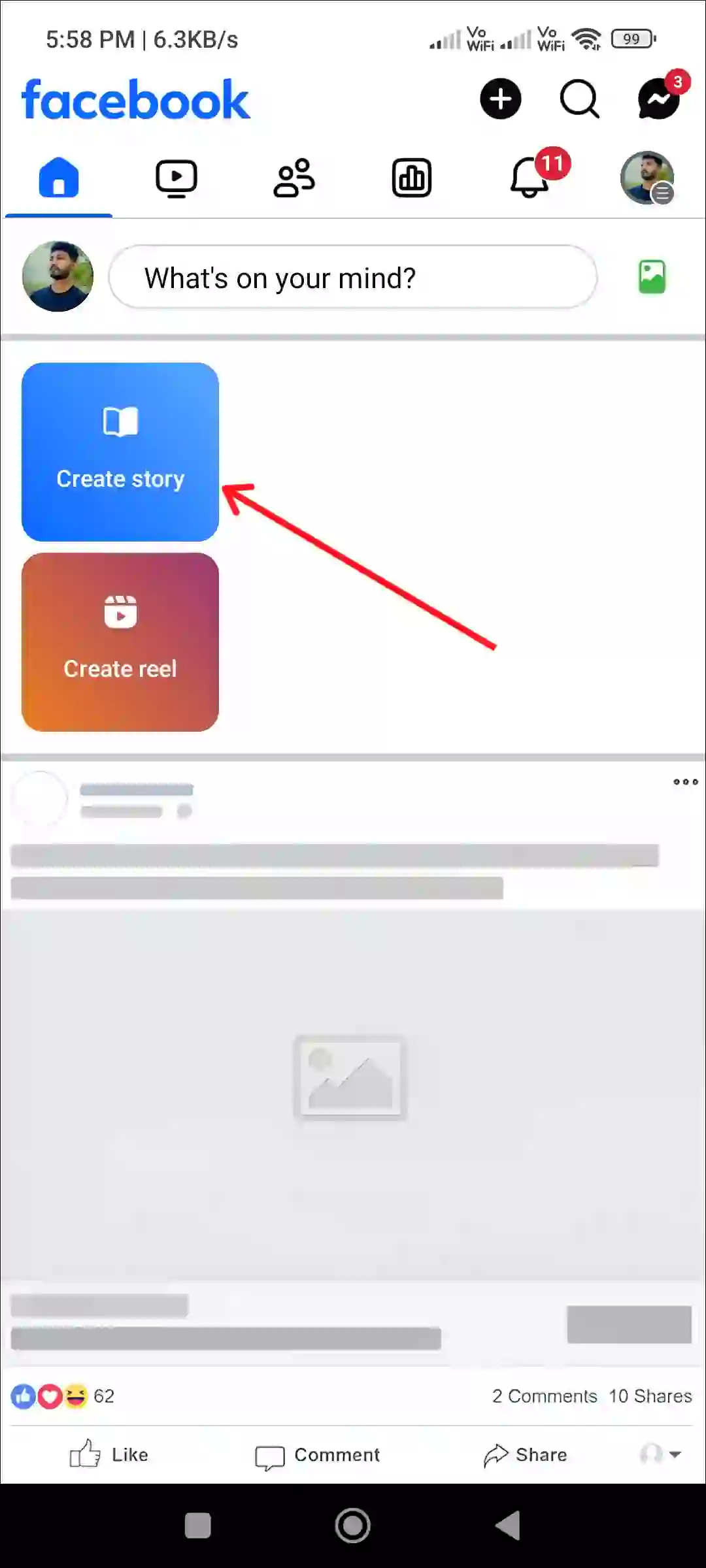 facebook app create story