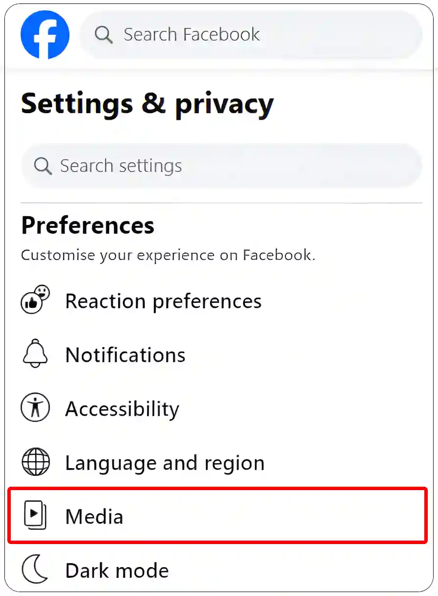 facebook website media settings