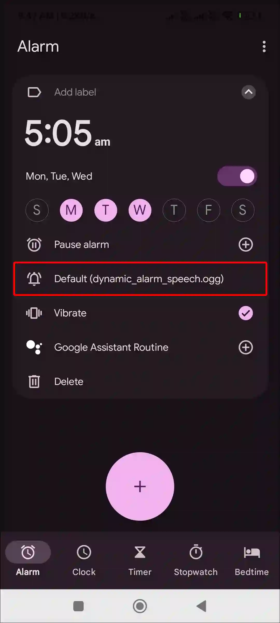 google clock alarm default bell