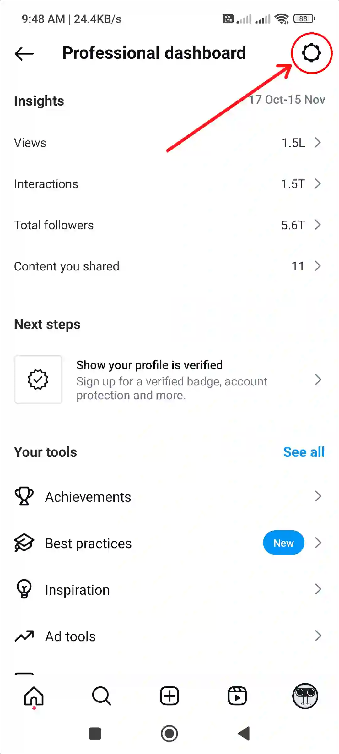 instagram professional dashboard settings