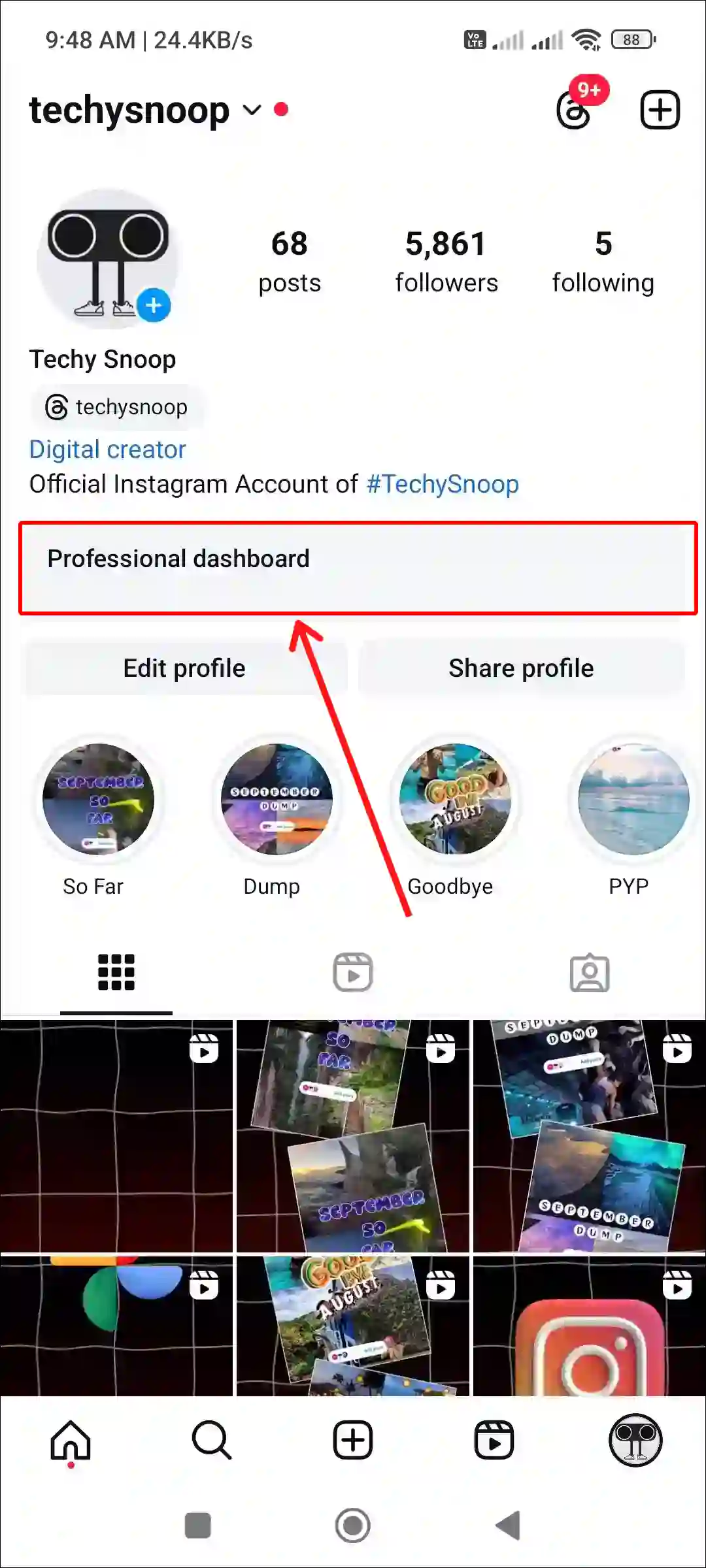 instagram professional dashboard