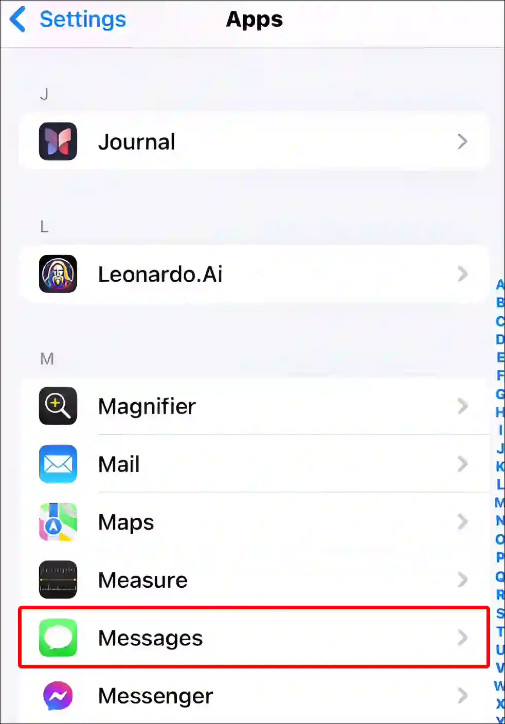 iphone apps messages settings