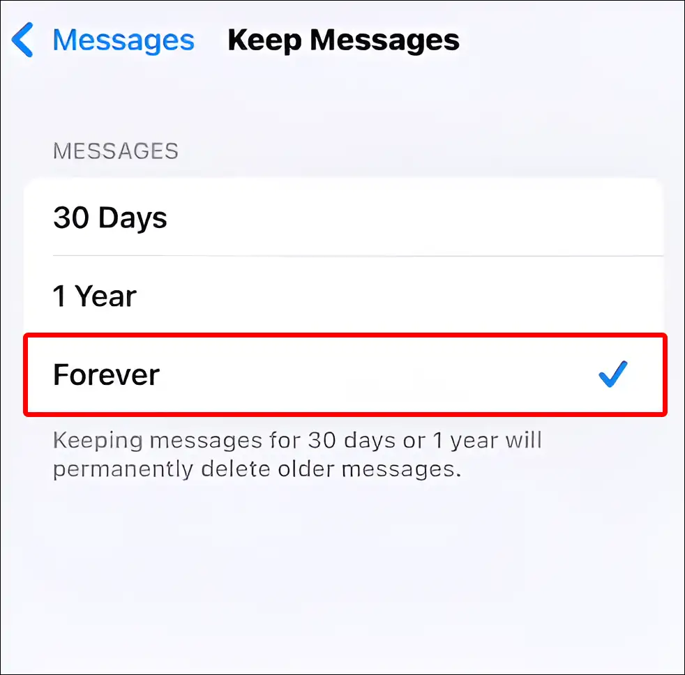 iphone keep messages forever