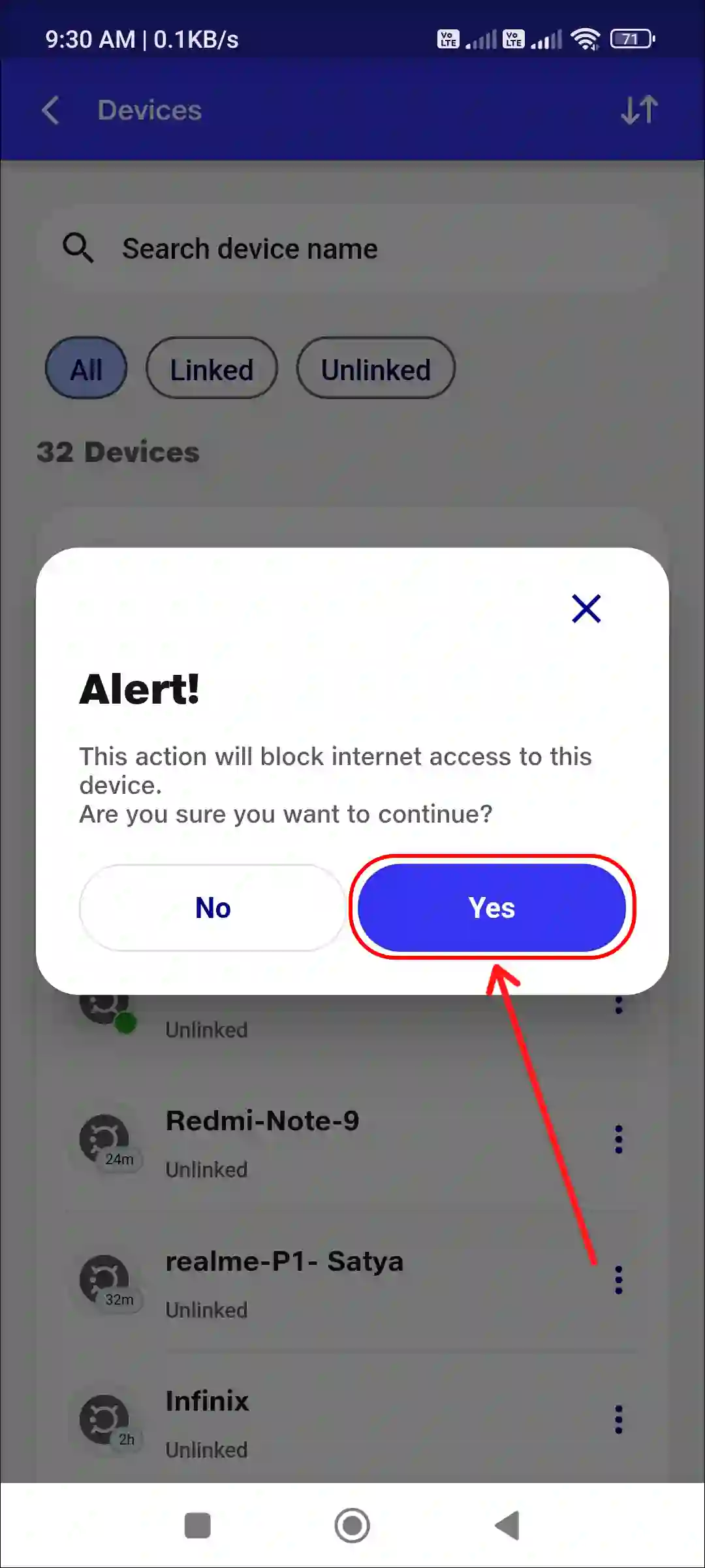 jio airfiber connected device block internet yes