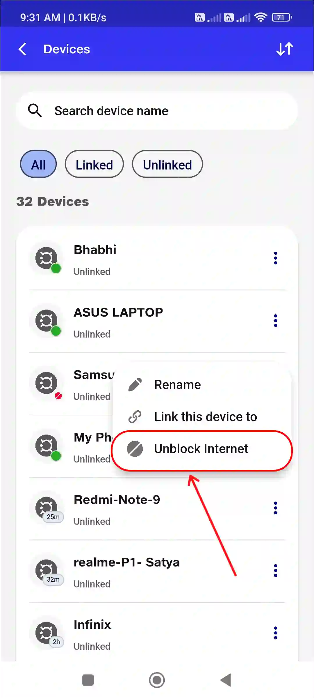 jio airfiber connected device unblock internet