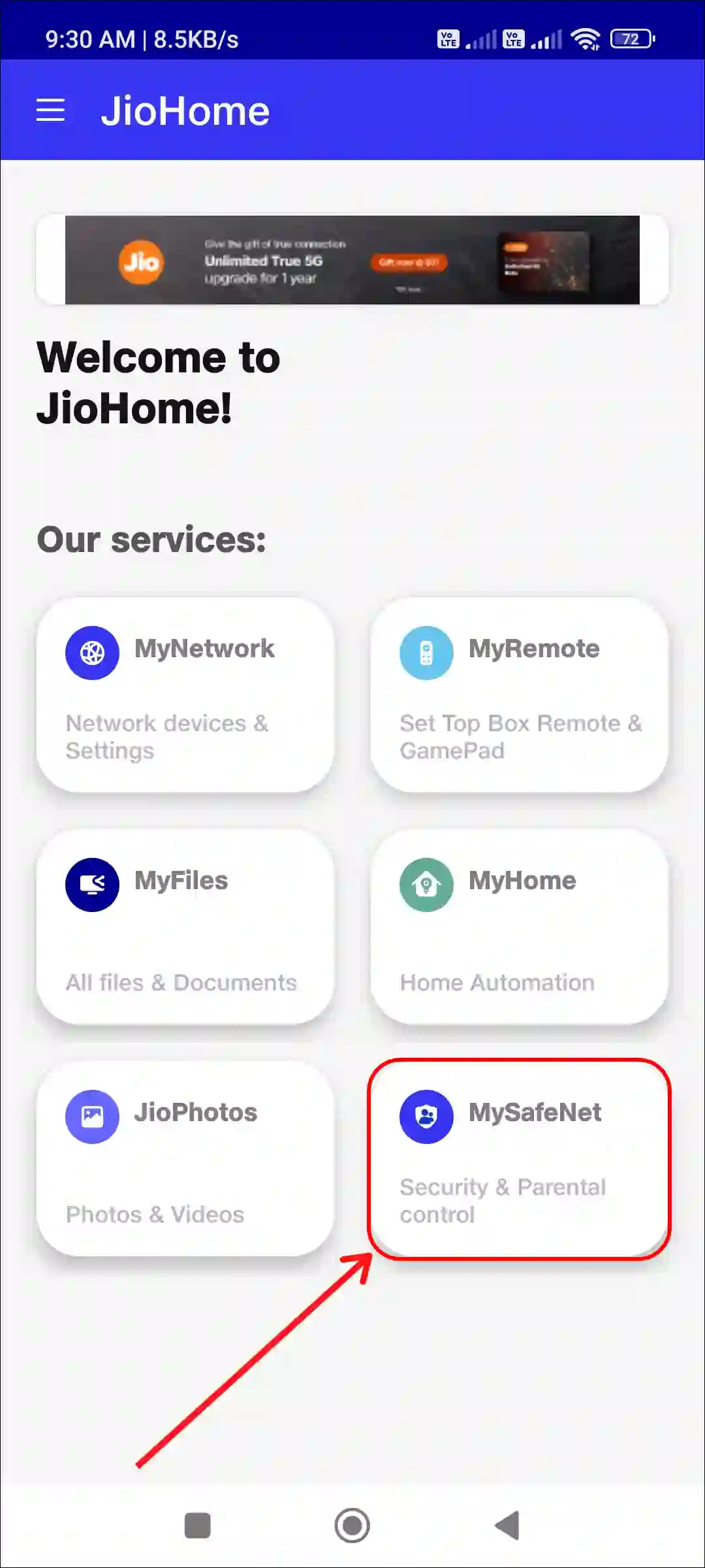 jiohome app mysafenet