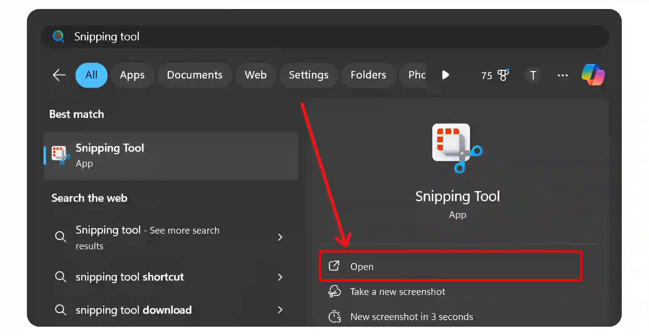 open snipping tool windows 11