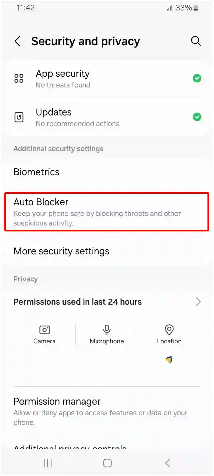 samsung auto blocker settings