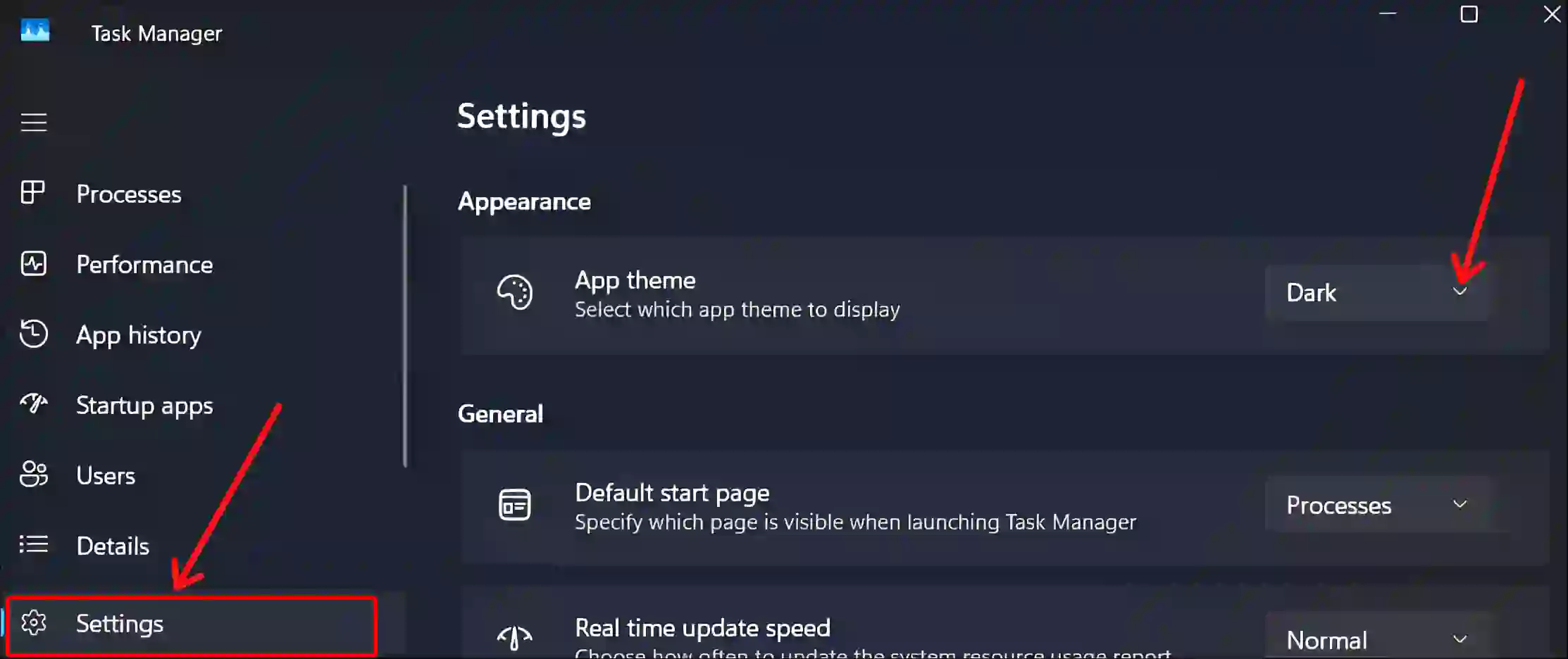 task manager app theme settings