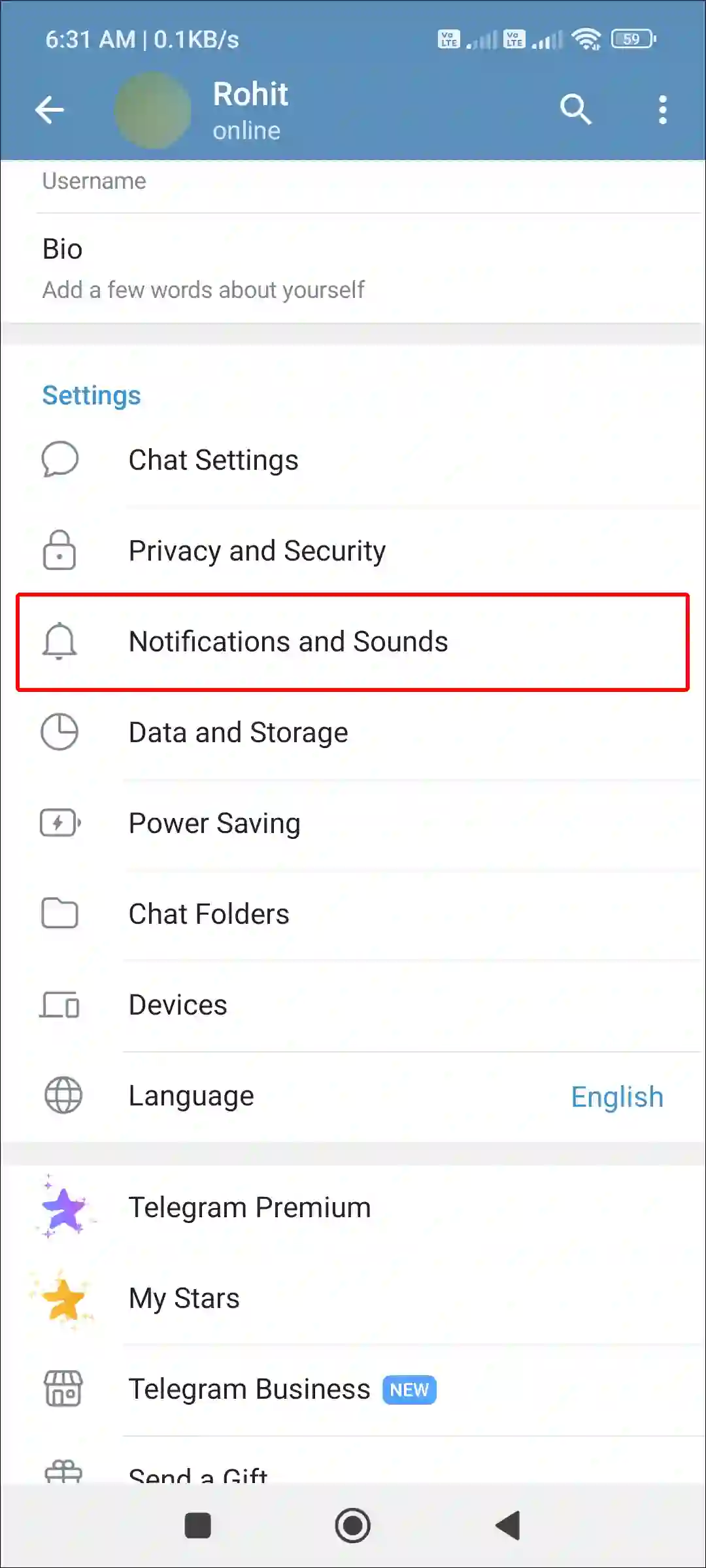 telegram notifications and sounds settings